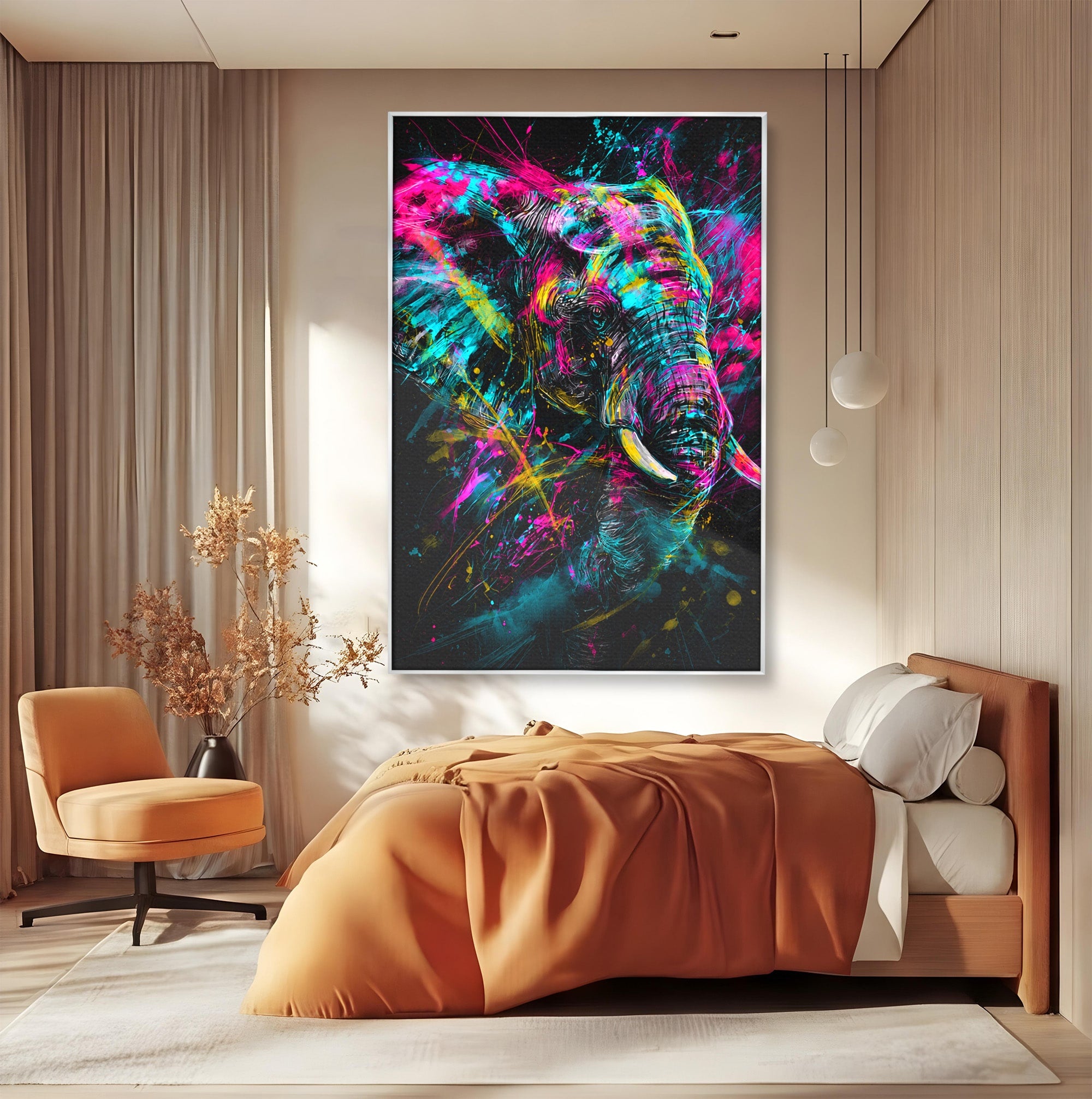 Tablou Canvas Premium LuxCanva® M1655, Elefantul Exploziv, Elefant, Arta Abstracta, Animale, Modern, Living, Culori Vibrante