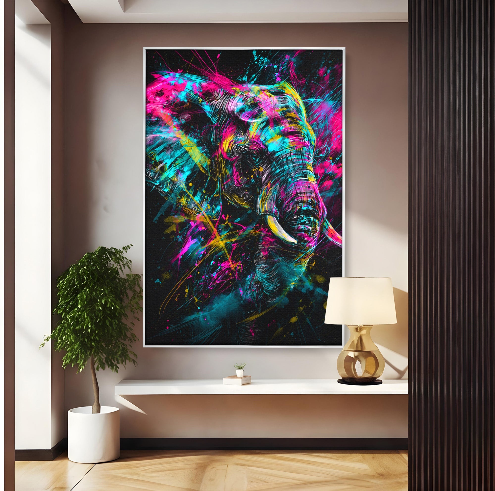 Tablou Canvas Premium LuxCanva® M1655, Elefantul Exploziv, Elefant, Arta Abstracta, Animale, Modern, Living, Culori Vibrante
