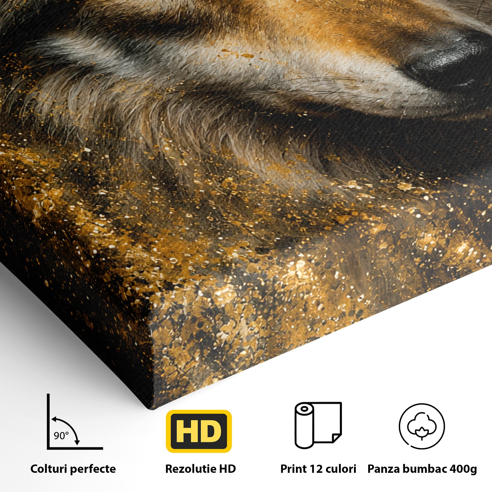 Tablou Canvas Premium LuxCanva® M1656, Lupul Aurit, Lup, Animale, Portret, Arta, Birou, Culori Vibrante