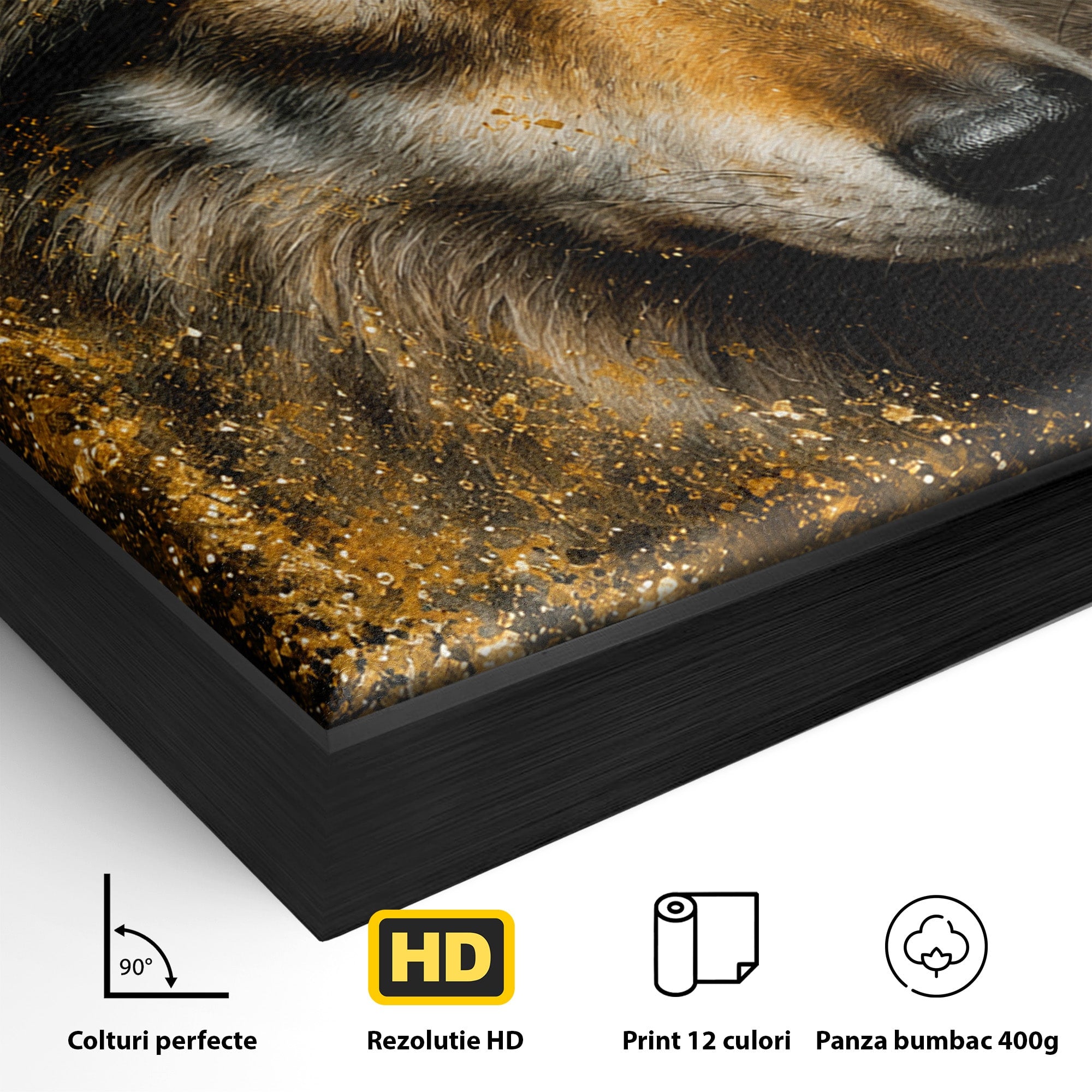 Tablou Canvas Premium LuxCanva® M1656, Lupul Aurit, Lup, Animale, Portret, Arta, Birou, Culori Vibrante