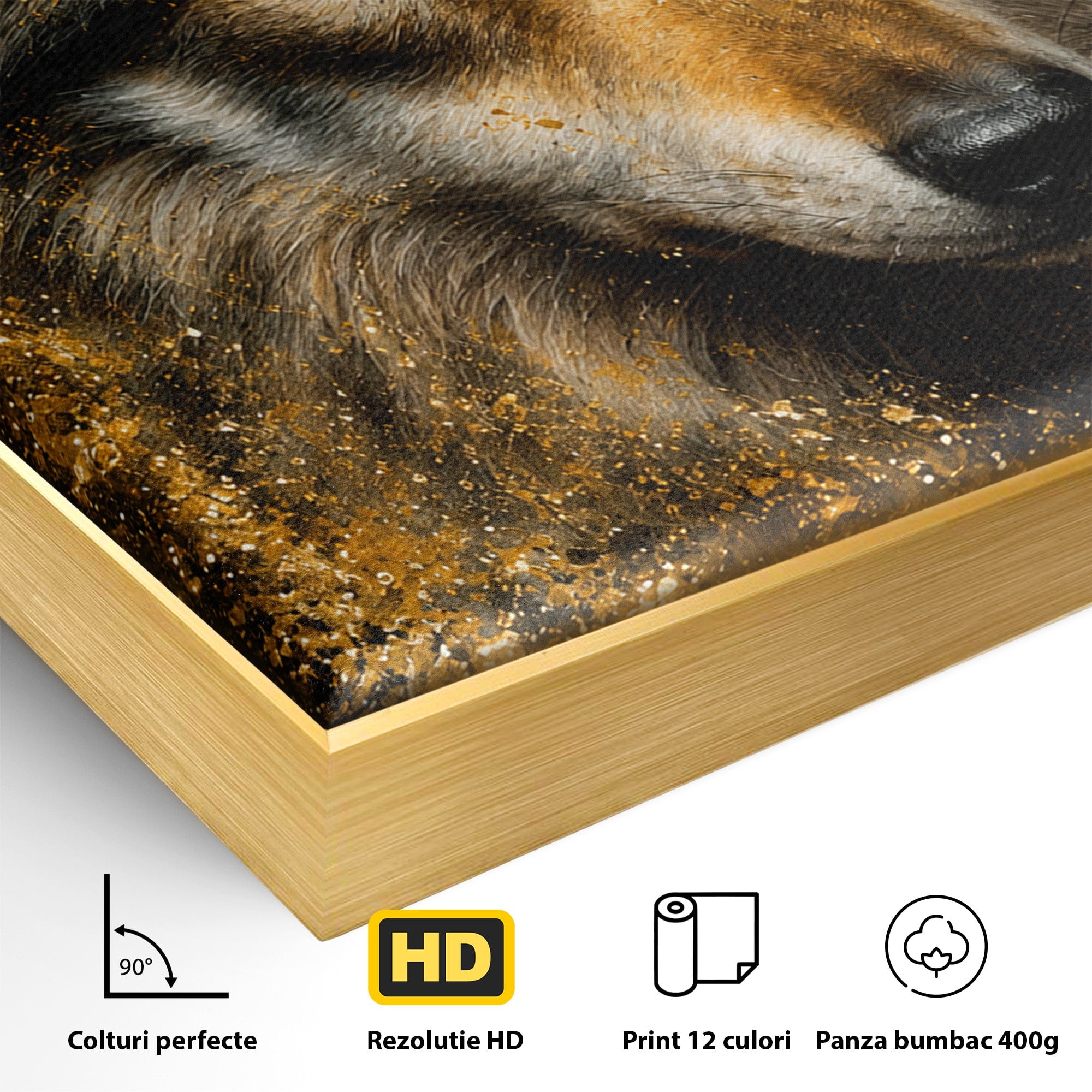Tablou Canvas Premium LuxCanva® M1656, Lupul Aurit, Lup, Animale, Portret, Arta, Birou, Culori Vibrante