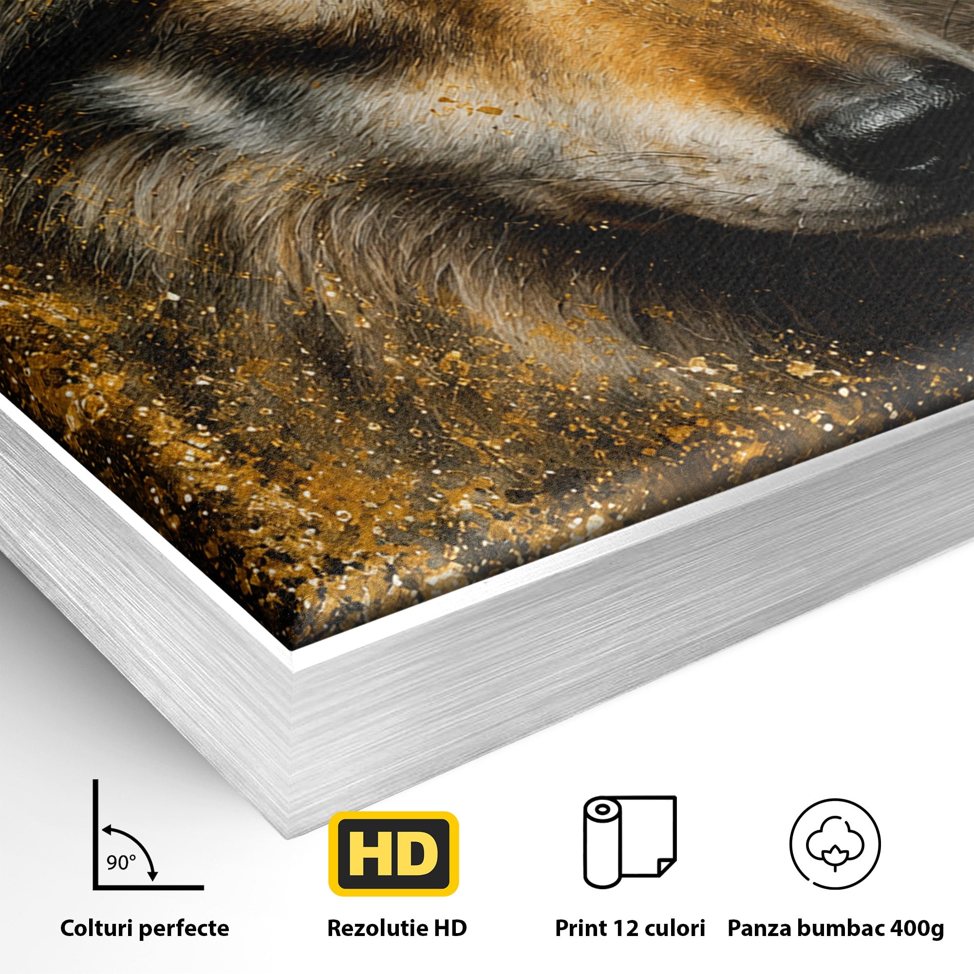 Tablou Canvas Premium LuxCanva® M1656, Lupul Aurit, Lup, Animale, Portret, Arta, Birou, Culori Vibrante