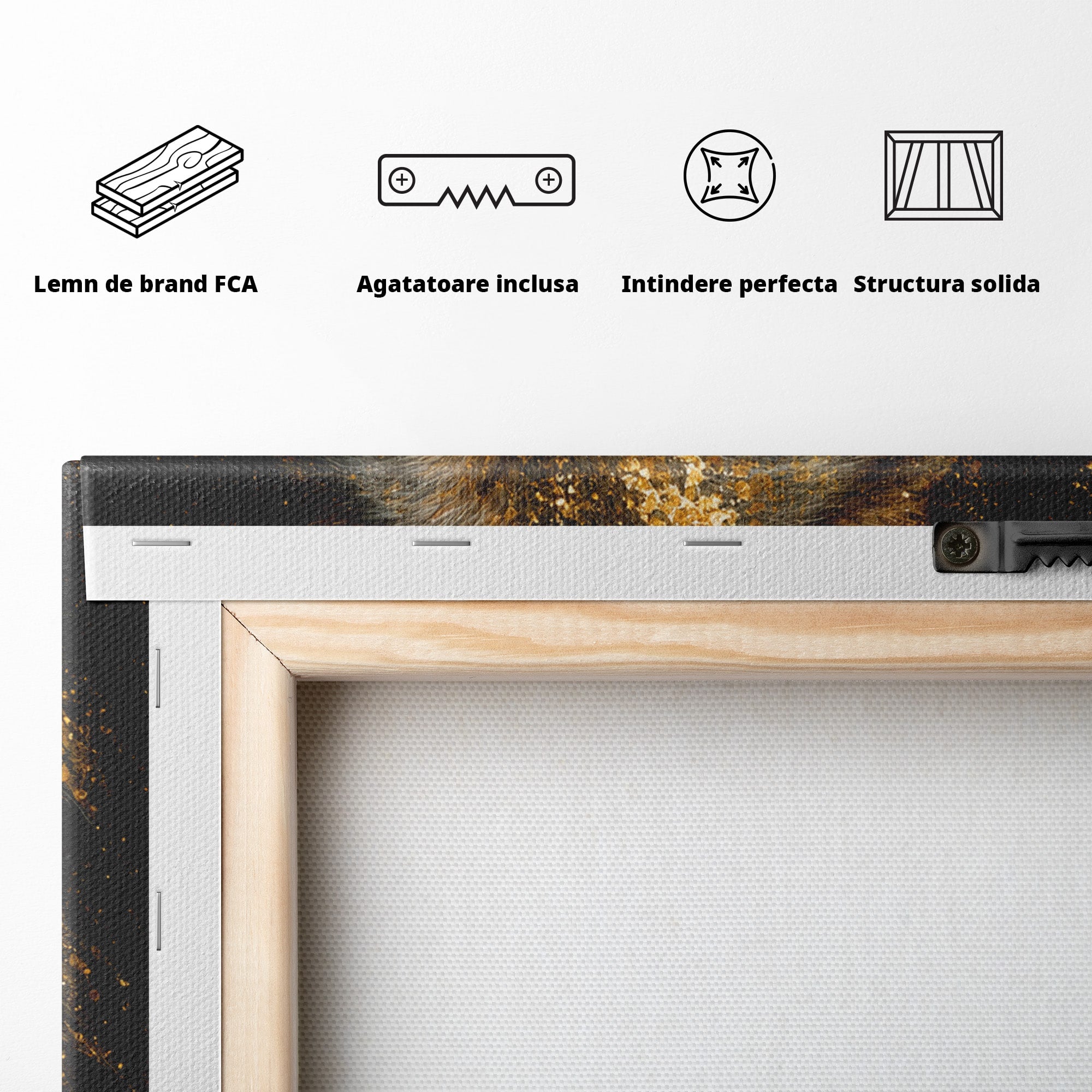 Tablou Canvas Premium LuxCanva® M1656, Lupul Aurit, Lup, Animale, Portret, Arta, Birou, Culori Vibrante