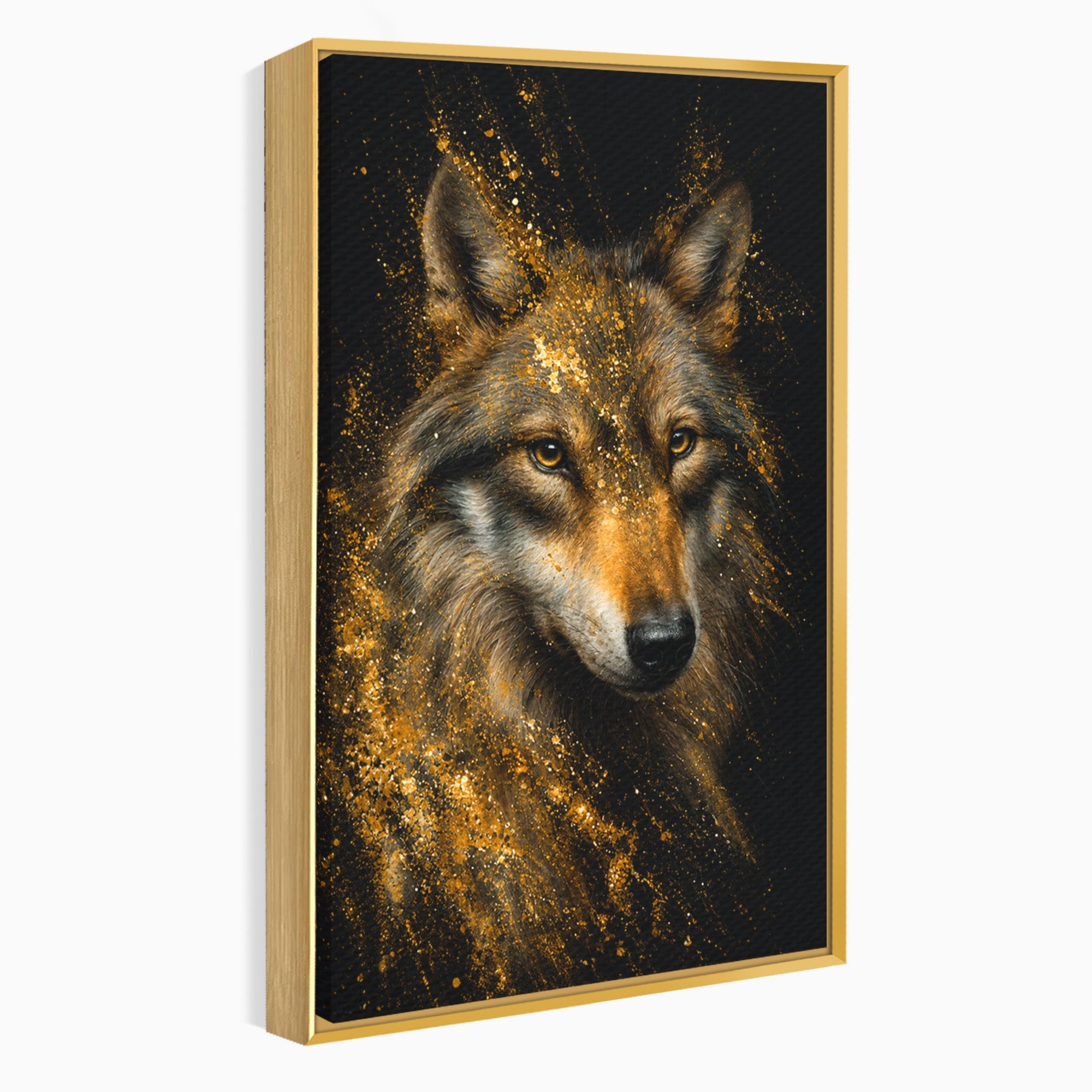 Tablou Canvas Premium LuxCanva® M1656, Lupul Aurit, Lup, Animale, Portret, Arta, Birou, Culori Vibrante