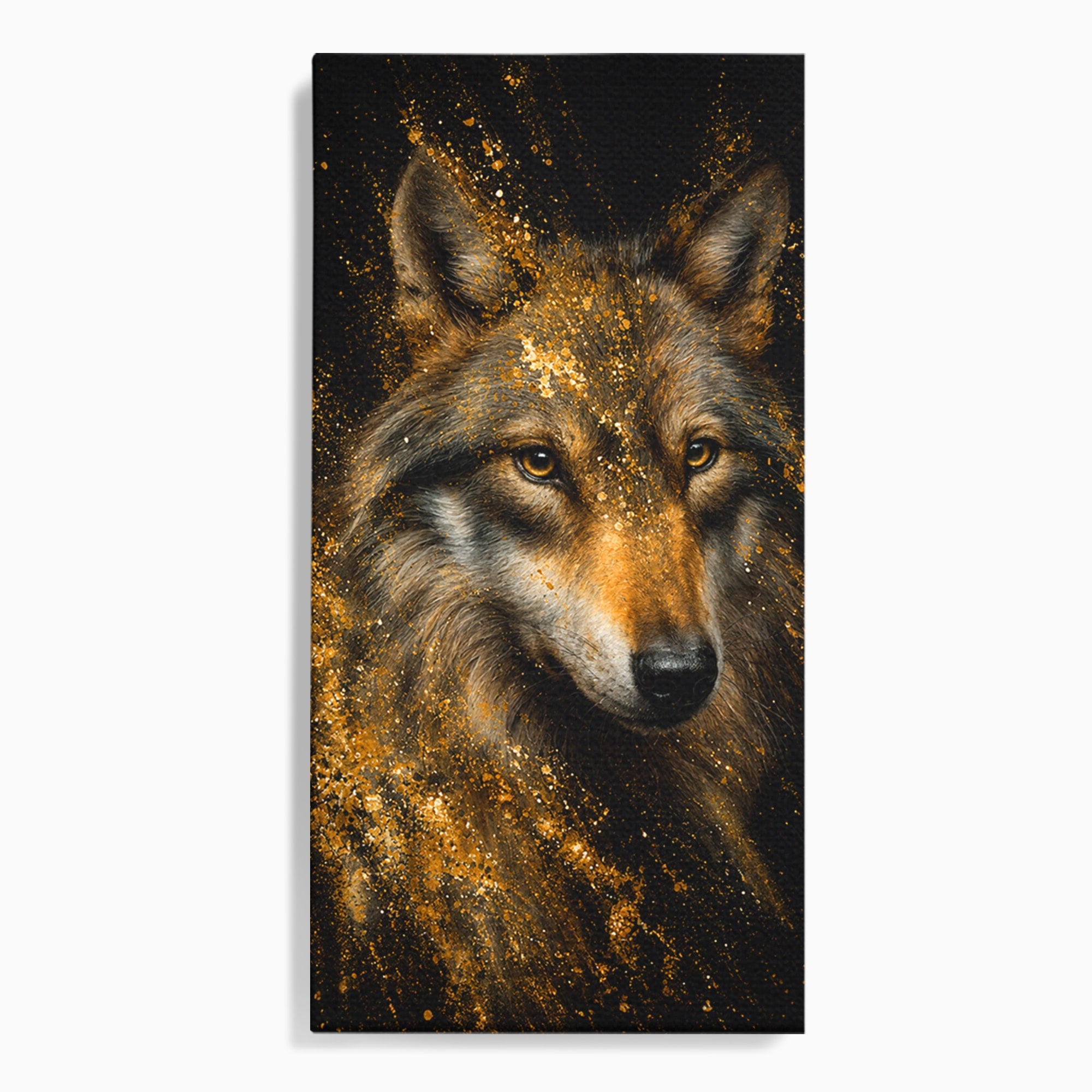 Tablou Canvas Premium LuxCanva® M1656, Lupul Aurit, Lup, Animale, Portret, Arta, Birou, Culori Vibrante