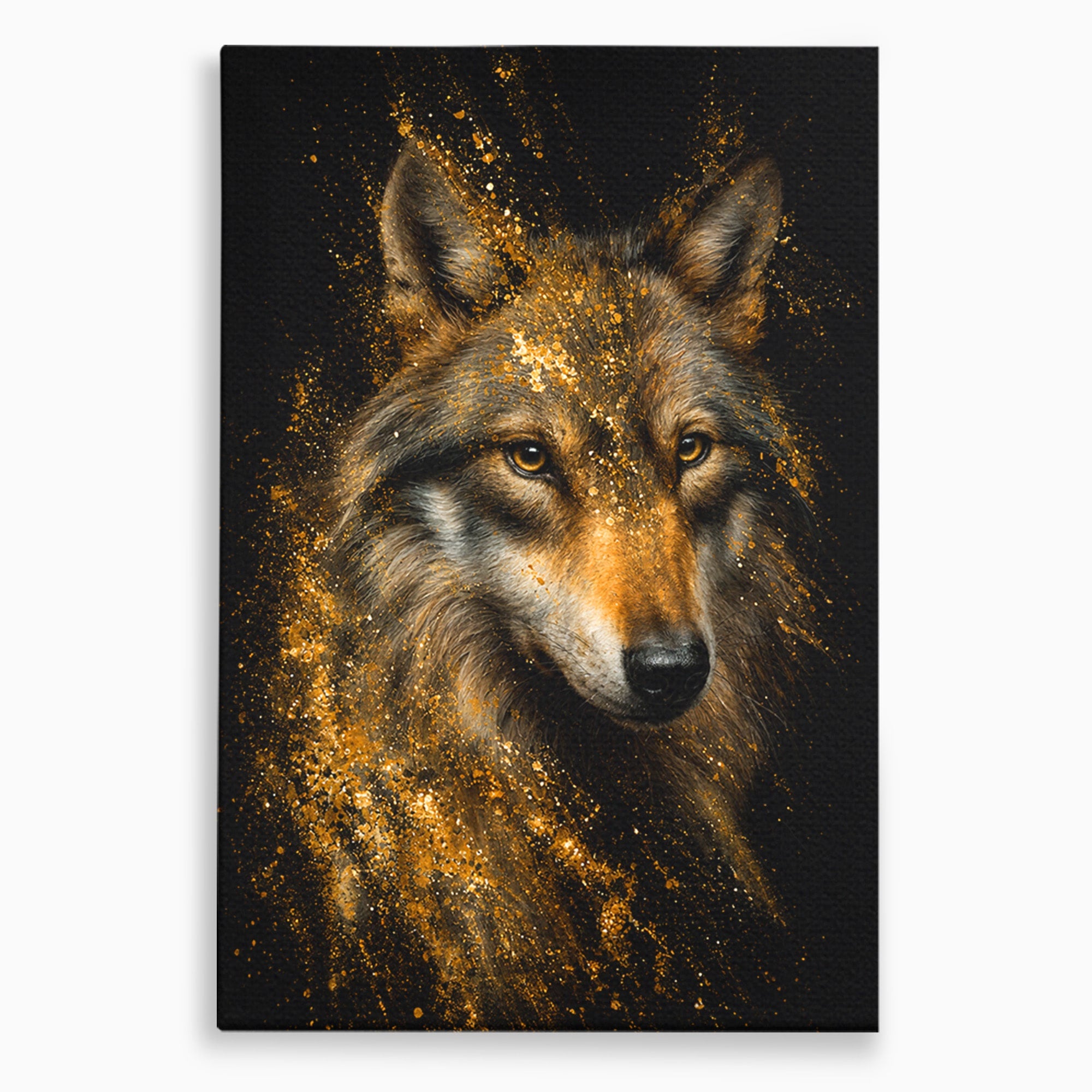 Tablou Canvas Premium LuxCanva® M1656, Lupul Aurit, Lup, Animale, Portret, Arta, Birou, Culori Vibrante