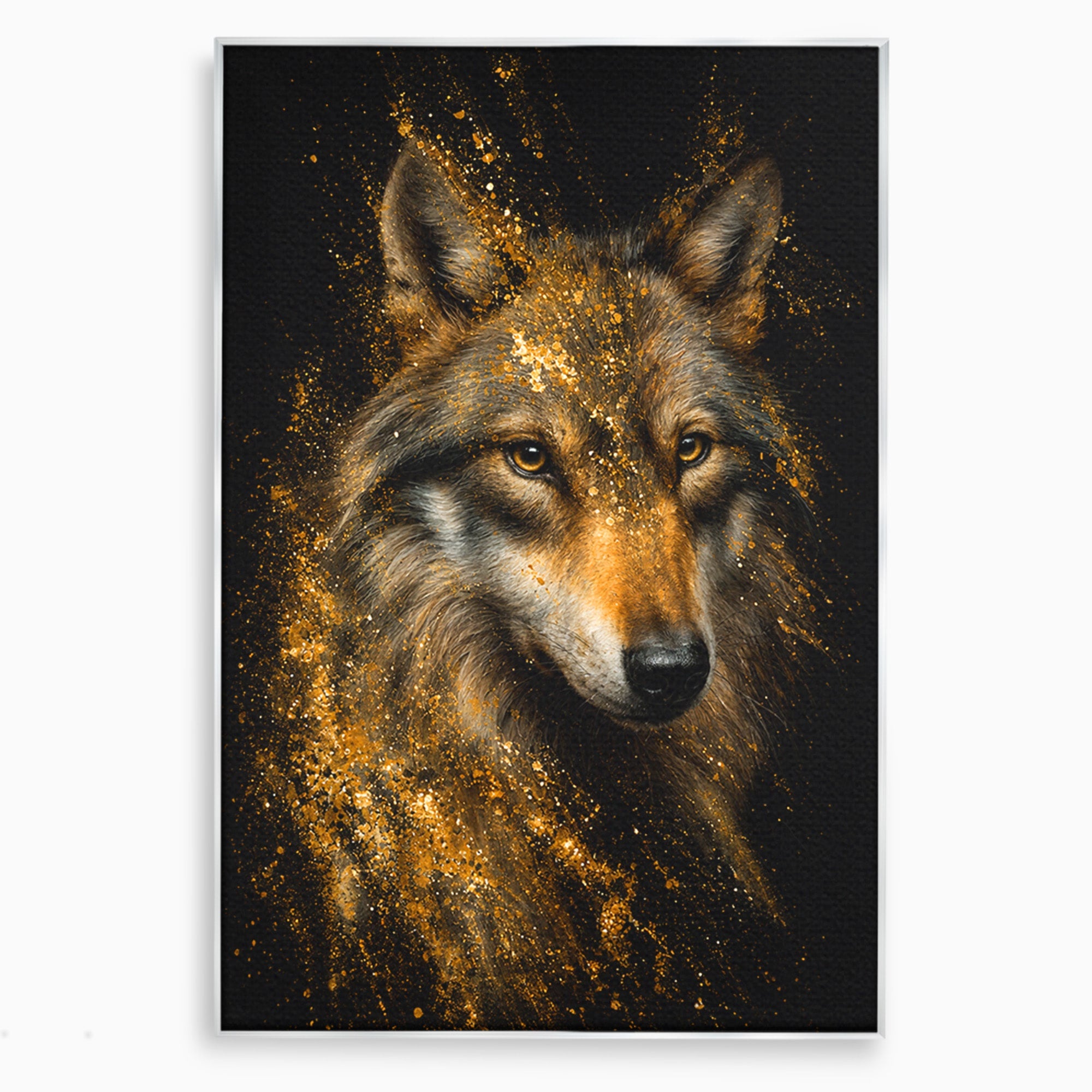 Tablou Canvas Premium LuxCanva® M1656, Lupul Aurit, Lup, Animale, Portret, Arta, Birou, Culori Vibrante