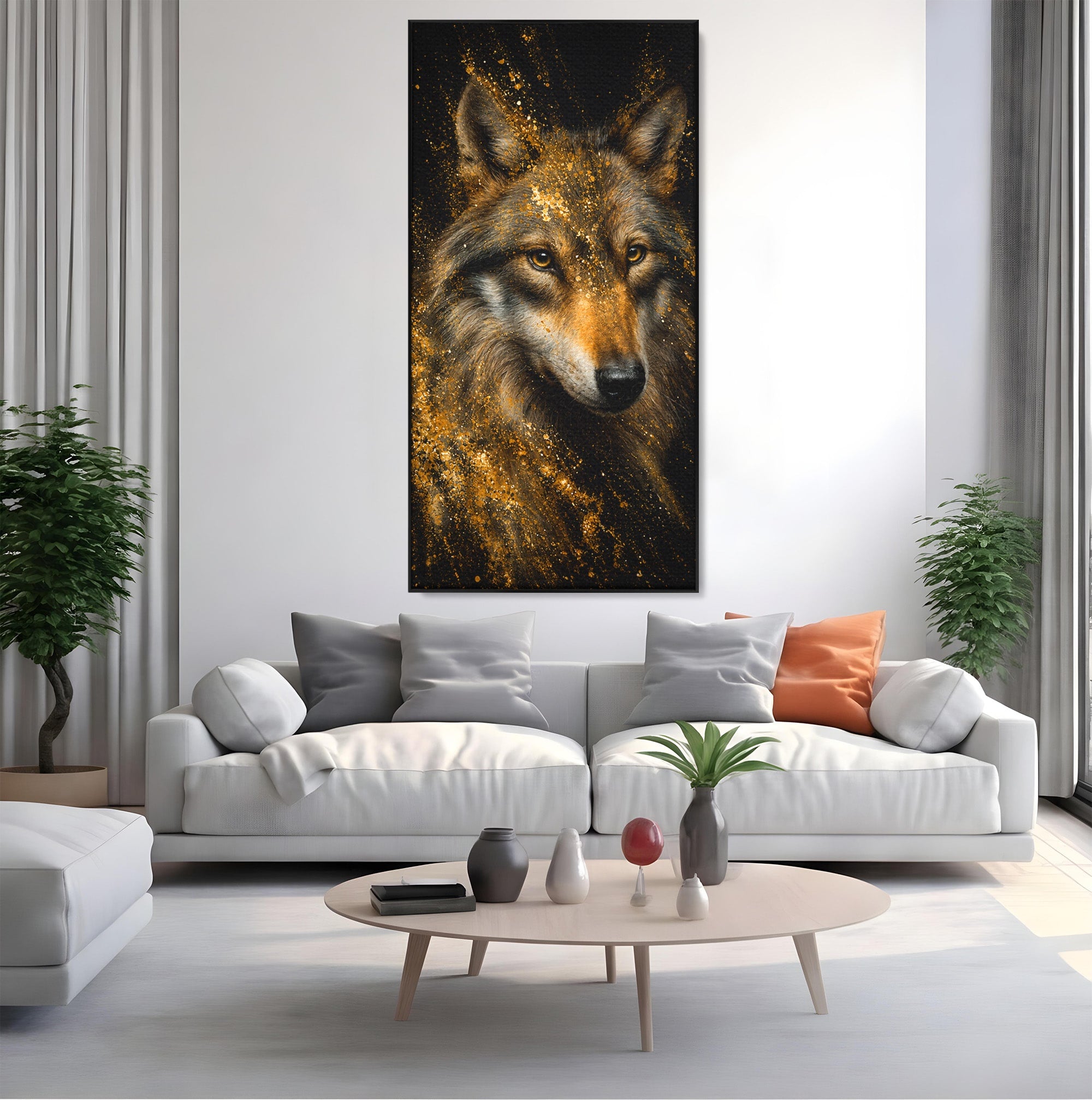 Tablou Canvas Premium LuxCanva® M1656, Lupul Aurit, Lup, Animale, Portret, Arta, Birou, Culori Vibrante