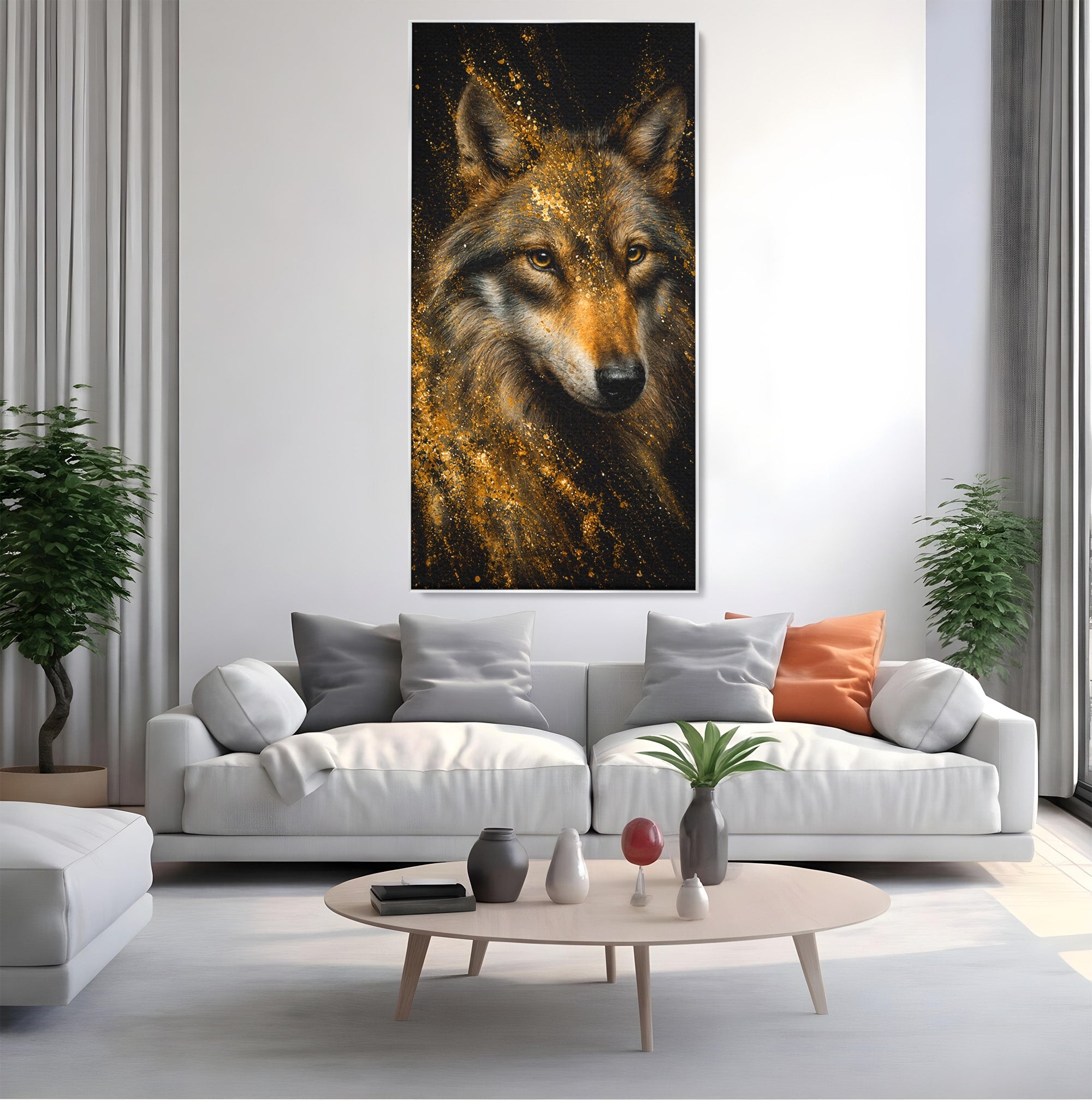 Tablou Canvas Premium LuxCanva® M1656, Lupul Aurit, Lup, Animale, Portret, Arta, Birou, Culori Vibrante