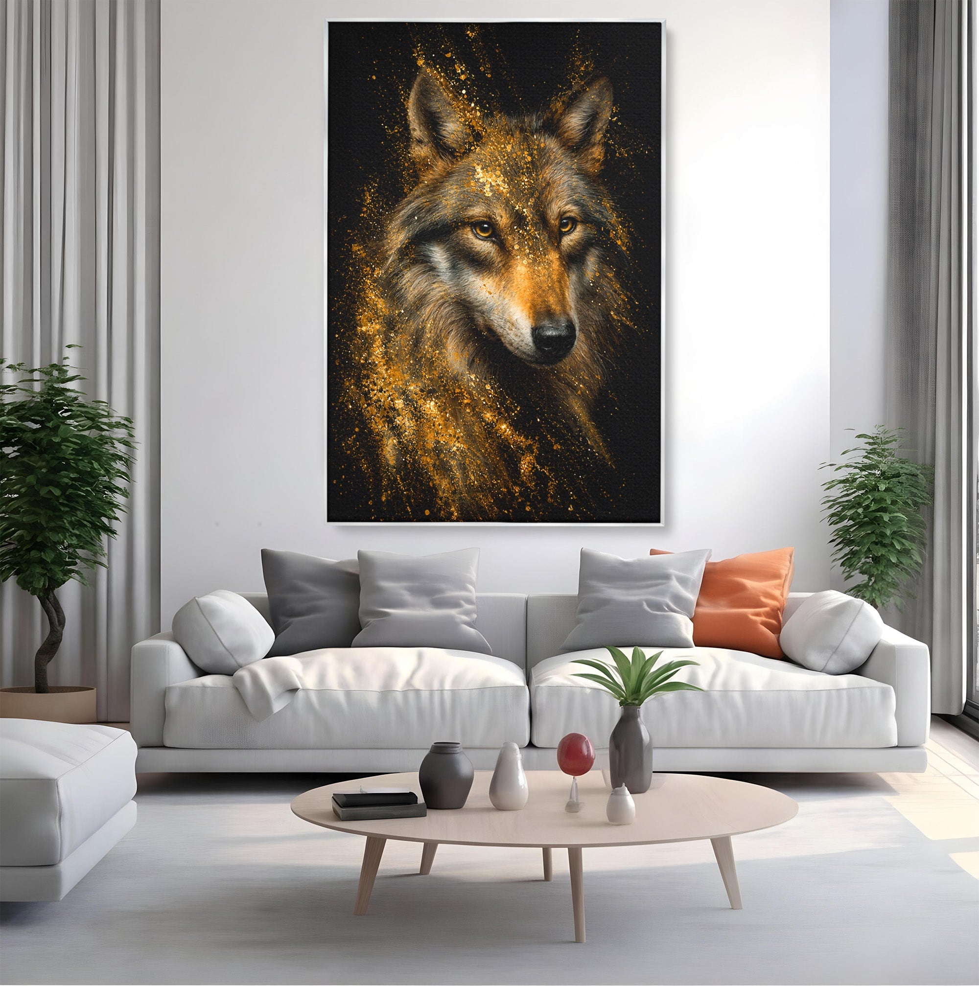 Tablou Canvas Premium LuxCanva® M1656, Lupul Aurit, Lup, Animale, Portret, Arta, Birou, Culori Vibrante