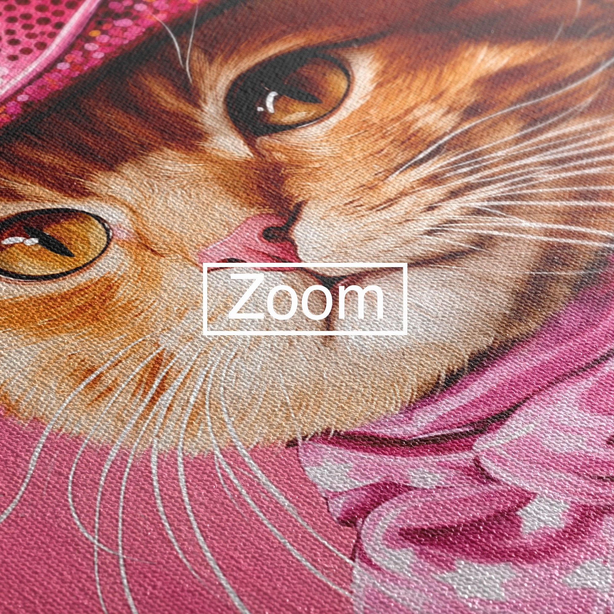 Tablou Canvas Premium LuxCanva® M1657, Pisica Cu Palarie Roz, Pisica, Palarie, Roz, Portret, Living, Culori Vibrante