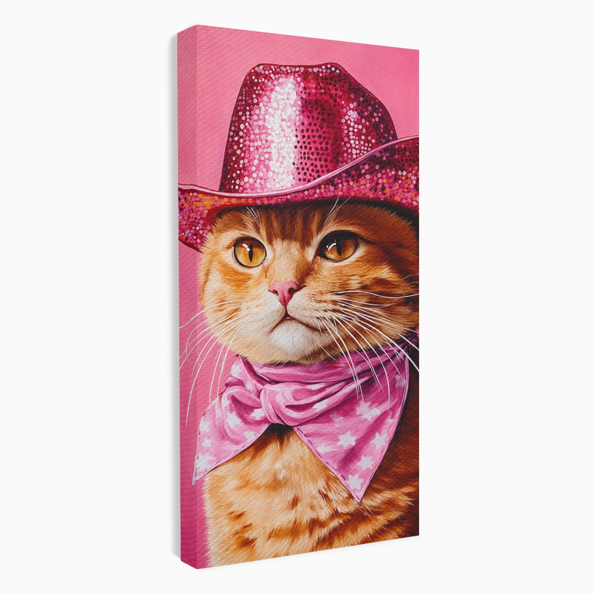 Tablou Canvas Premium LuxCanva® M1657, Pisica Cu Palarie Roz, Pisica, Palarie, Roz, Portret, Living, Culori Vibrante