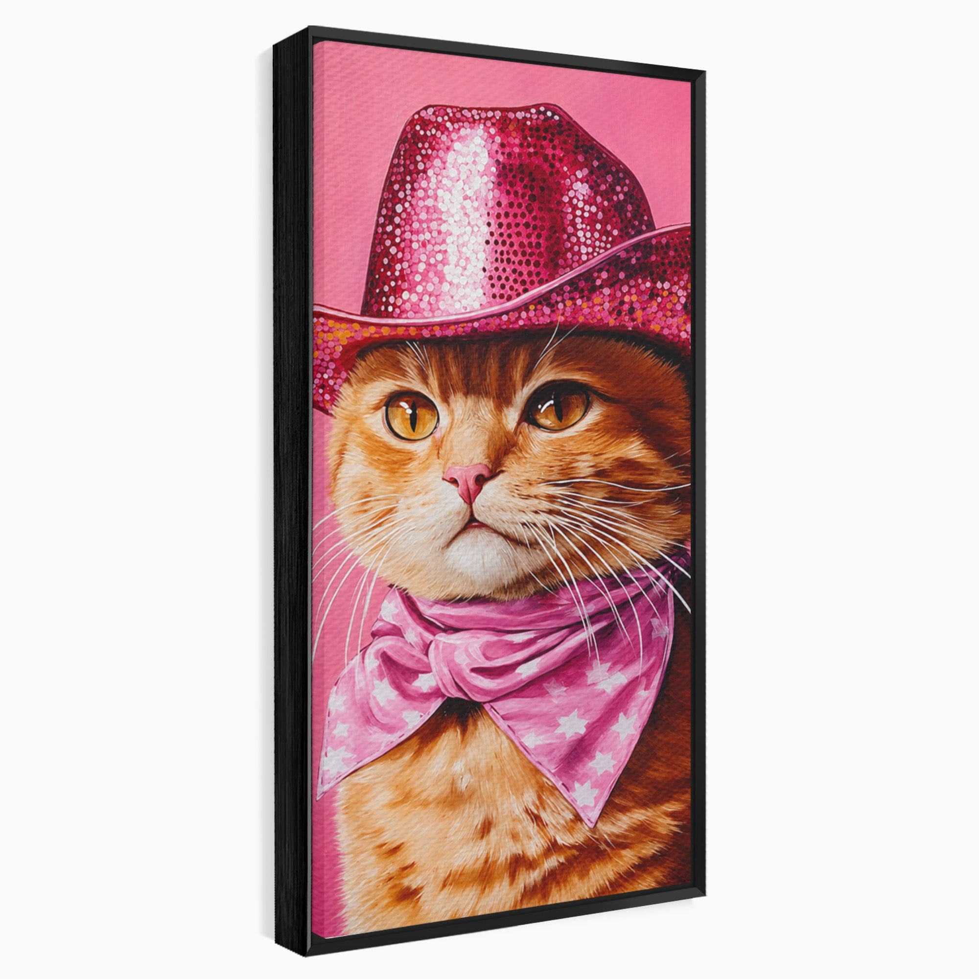 Tablou Canvas Premium LuxCanva® M1657, Pisica Cu Palarie Roz, Pisica, Palarie, Roz, Portret, Living, Culori Vibrante