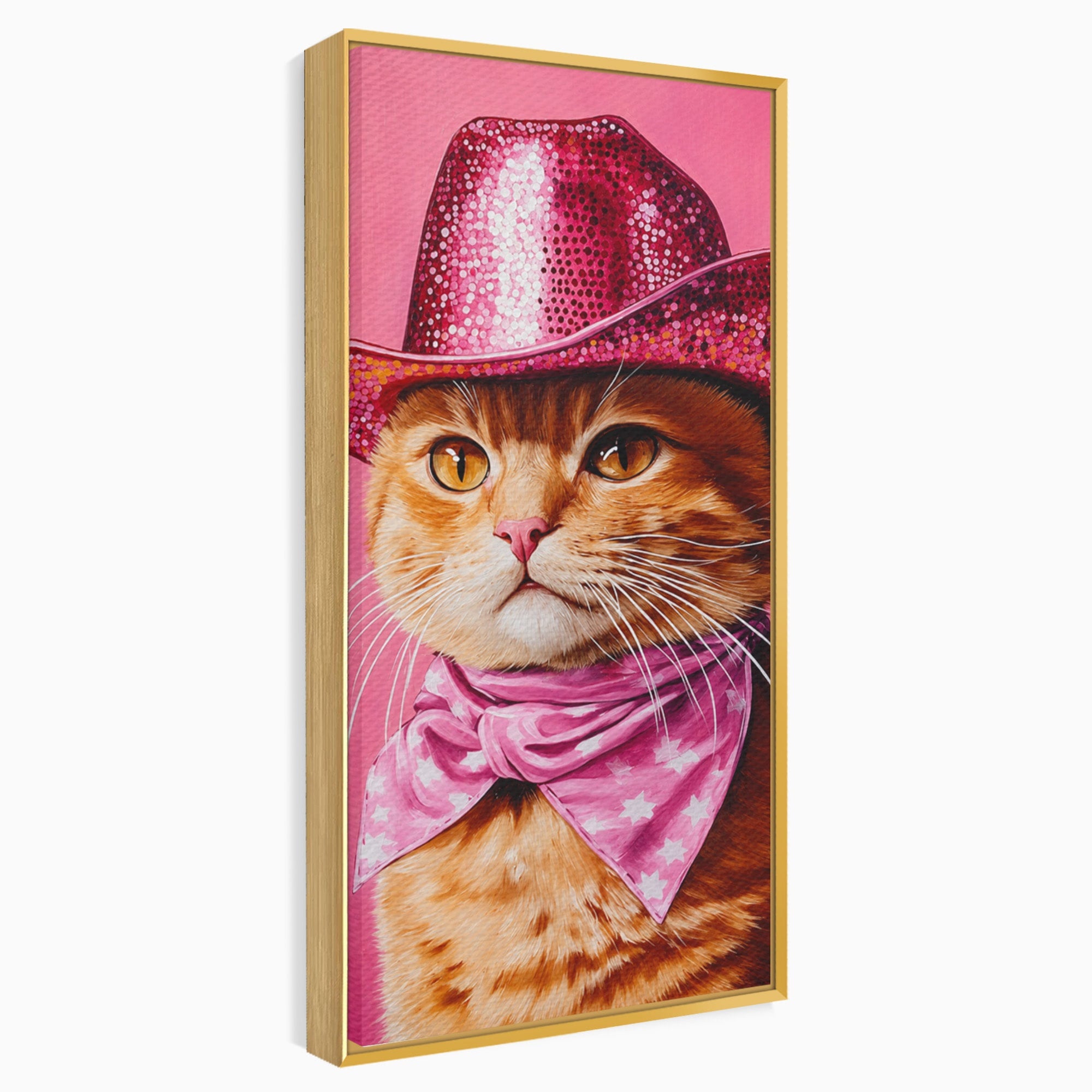 Tablou Canvas Premium LuxCanva® M1657, Pisica Cu Palarie Roz, Pisica, Palarie, Roz, Portret, Living, Culori Vibrante
