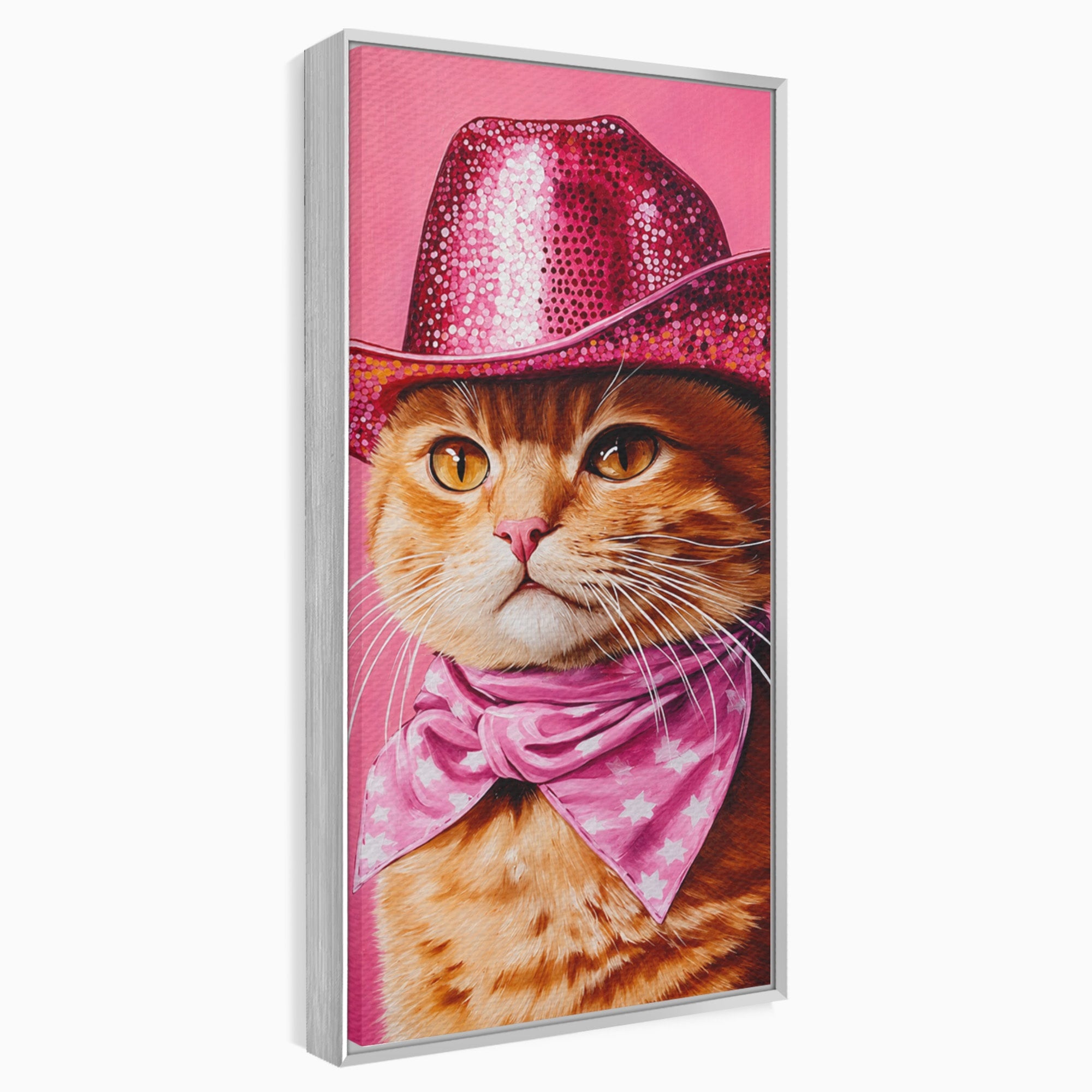 Tablou Canvas Premium LuxCanva® M1657, Pisica Cu Palarie Roz, Pisica, Palarie, Roz, Portret, Living, Culori Vibrante