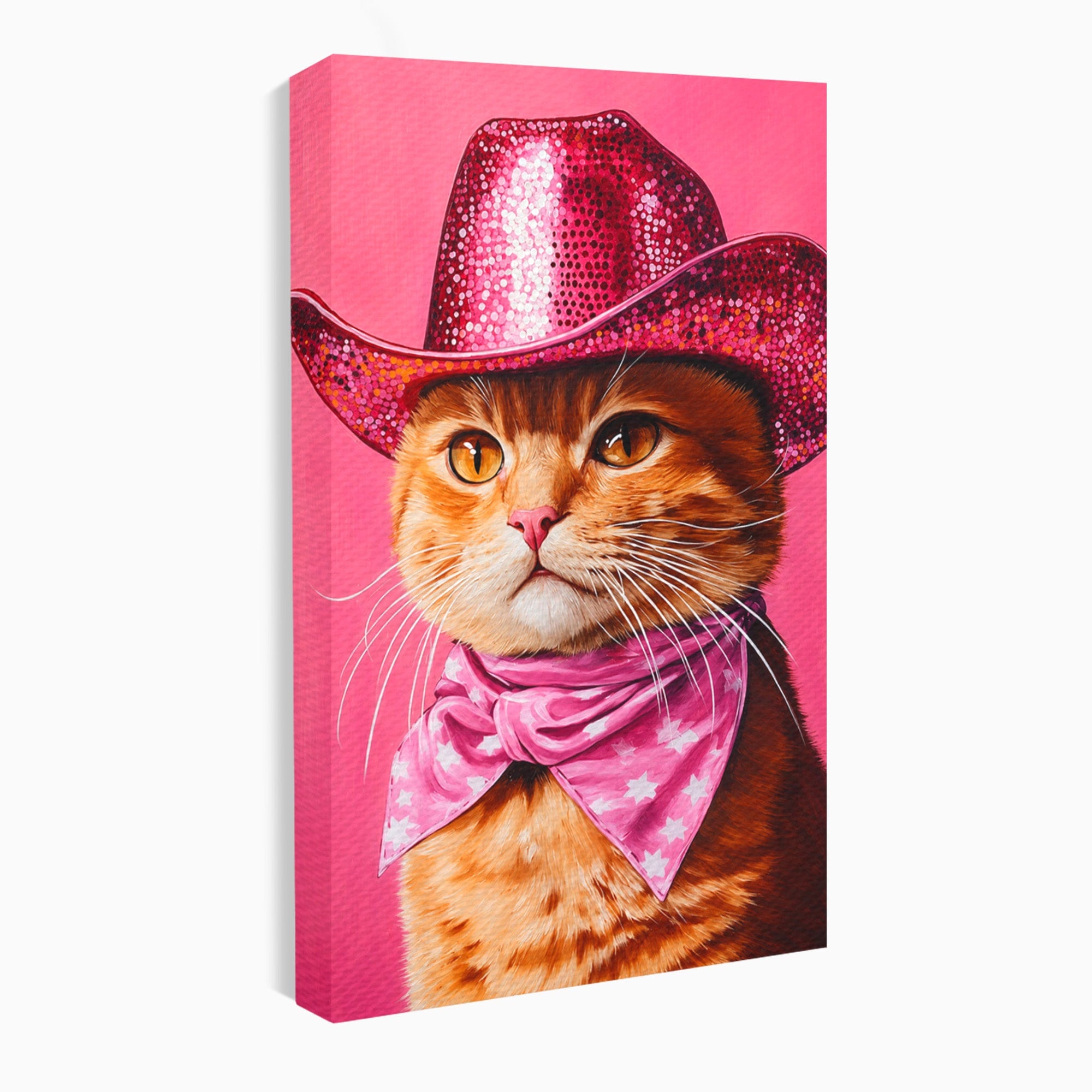 Tablou Canvas Premium LuxCanva® M1657, Pisica Cu Palarie Roz, Pisica, Palarie, Roz, Portret, Living, Culori Vibrante