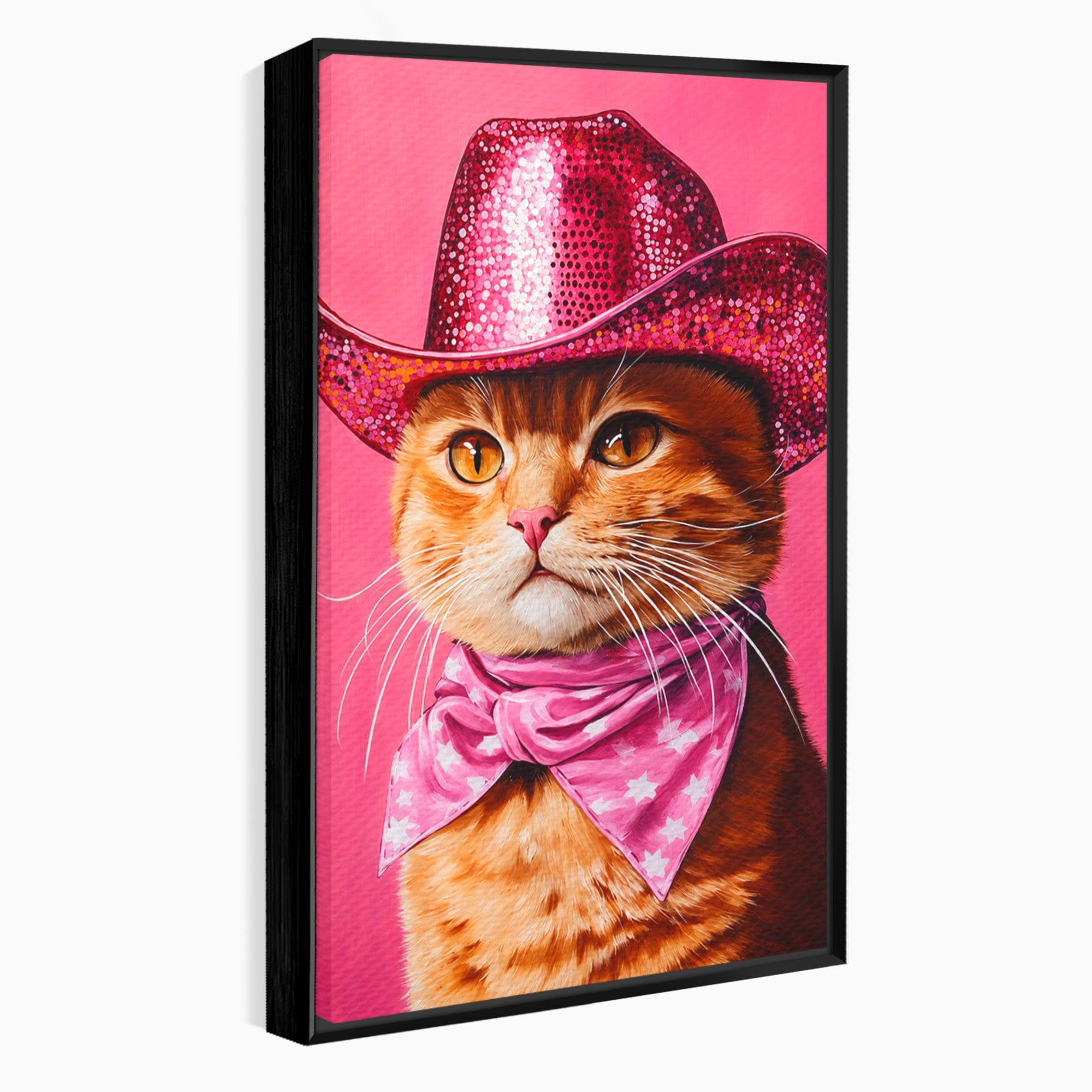 Tablou Canvas Premium LuxCanva® M1657, Pisica Cu Palarie Roz, Pisica, Palarie, Roz, Portret, Living, Culori Vibrante