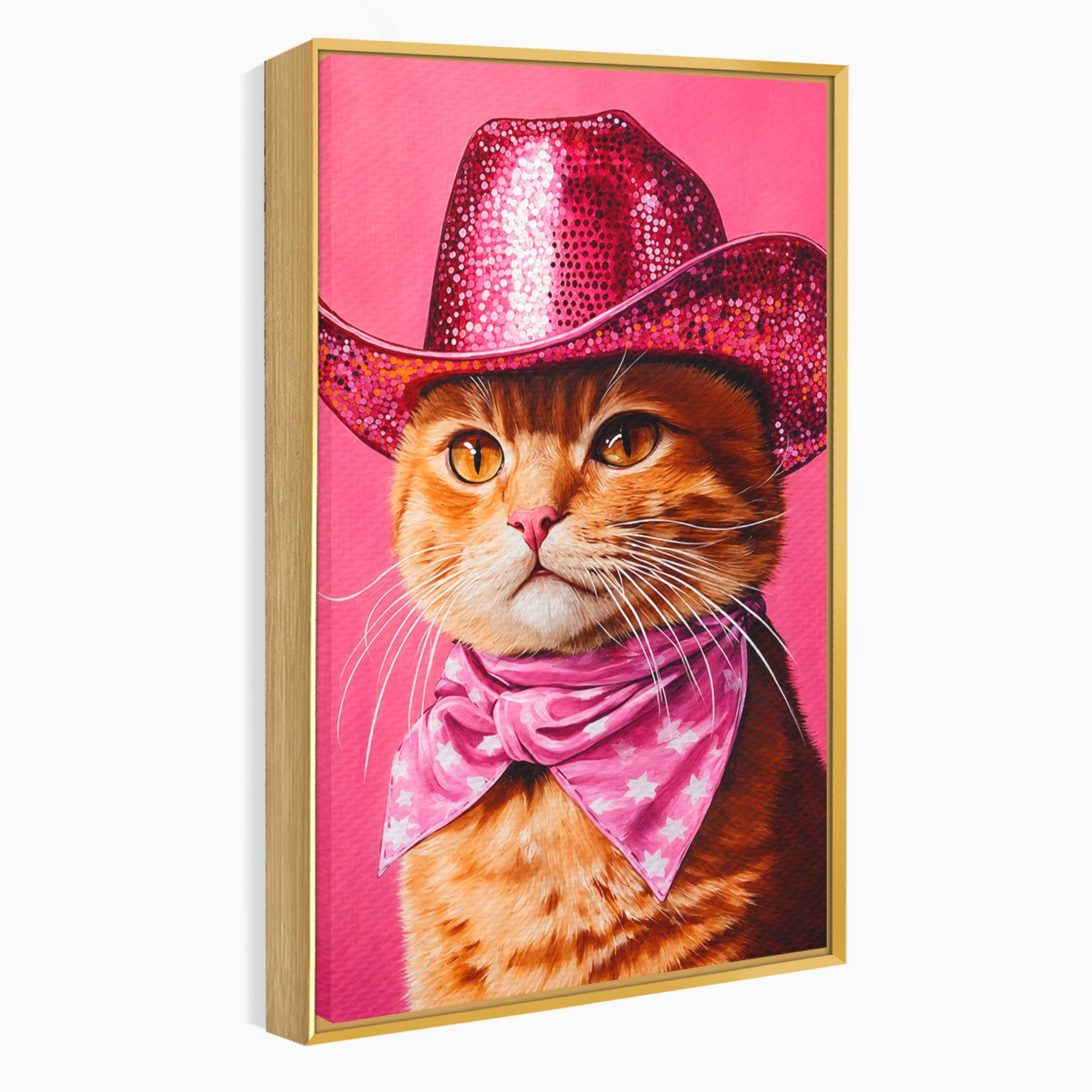 Tablou Canvas Premium LuxCanva® M1657, Pisica Cu Palarie Roz, Pisica, Palarie, Roz, Portret, Living, Culori Vibrante