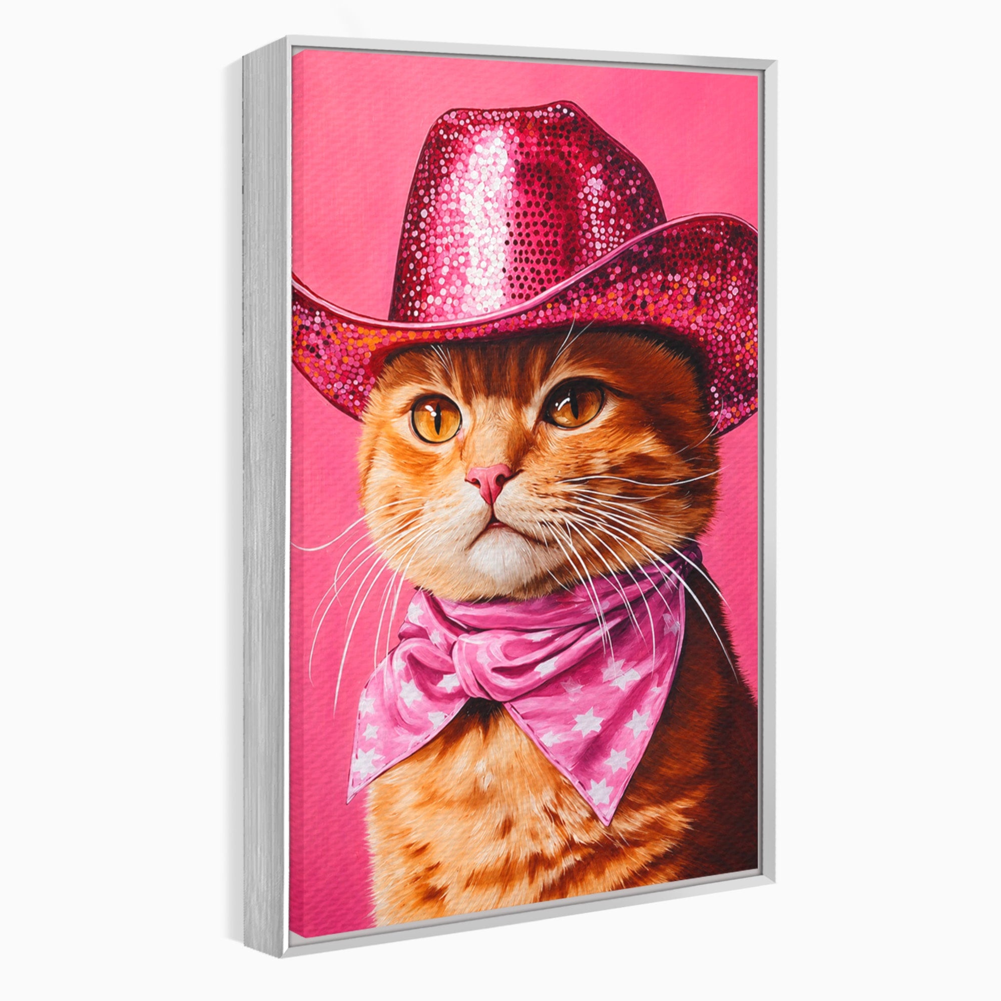 Tablou Canvas Premium LuxCanva® M1657, Pisica Cu Palarie Roz, Pisica, Palarie, Roz, Portret, Living, Culori Vibrante