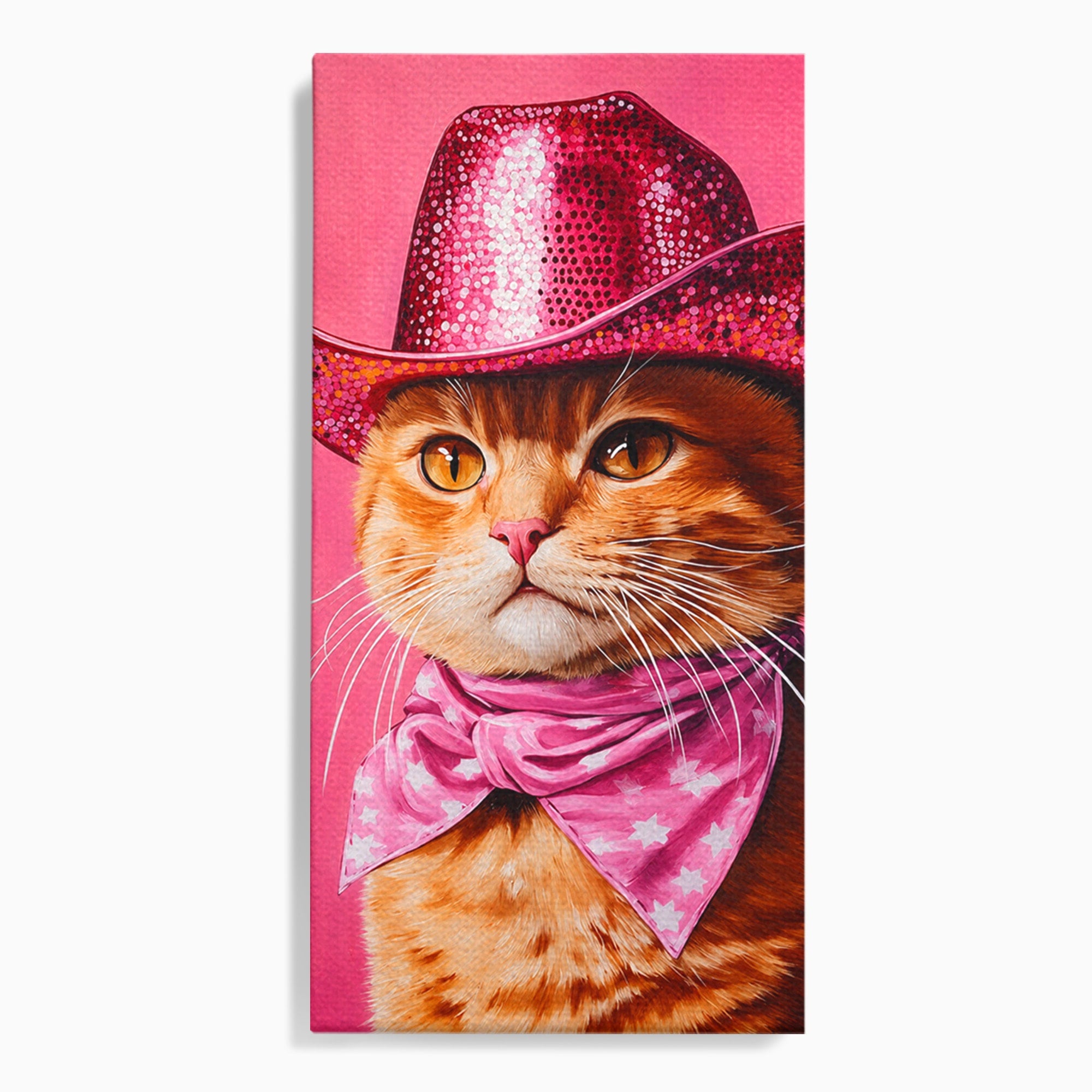 Tablou Canvas Premium LuxCanva® M1657, Pisica Cu Palarie Roz, Pisica, Palarie, Roz, Portret, Living, Culori Vibrante