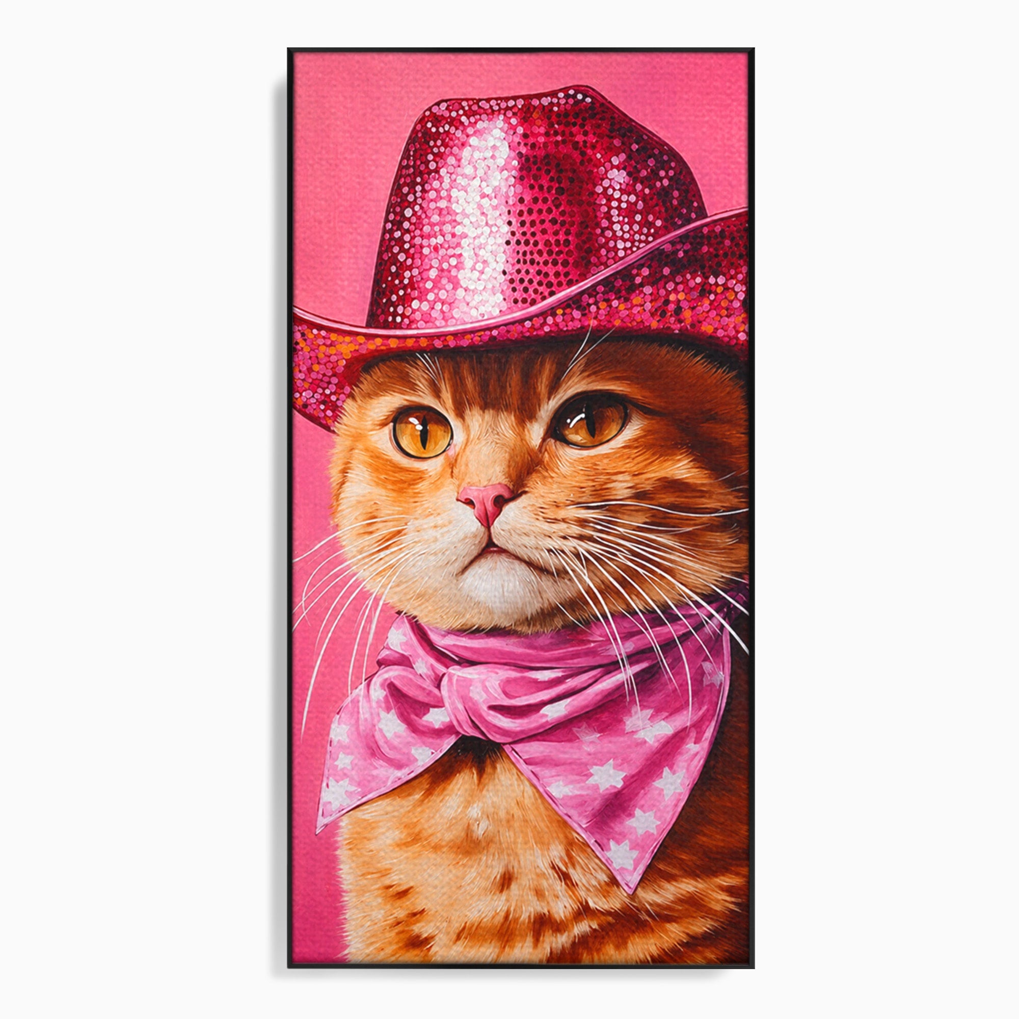 Tablou Canvas Premium LuxCanva® M1657, Pisica Cu Palarie Roz, Pisica, Palarie, Roz, Portret, Living, Culori Vibrante