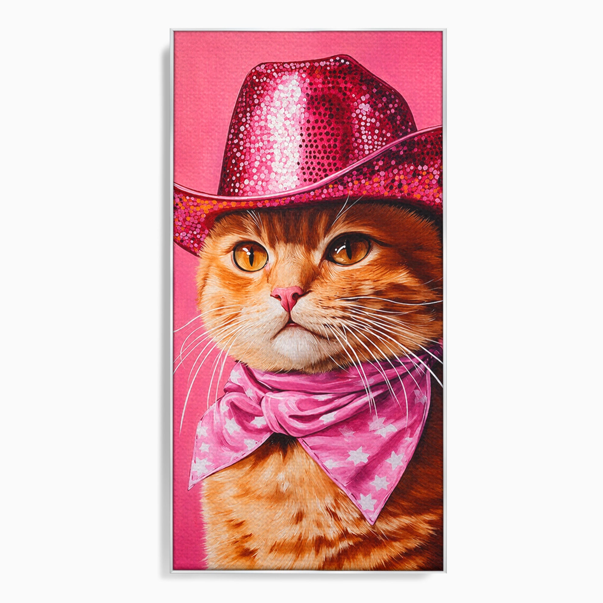 Tablou Canvas Premium LuxCanva® M1657, Pisica Cu Palarie Roz, Pisica, Palarie, Roz, Portret, Living, Culori Vibrante