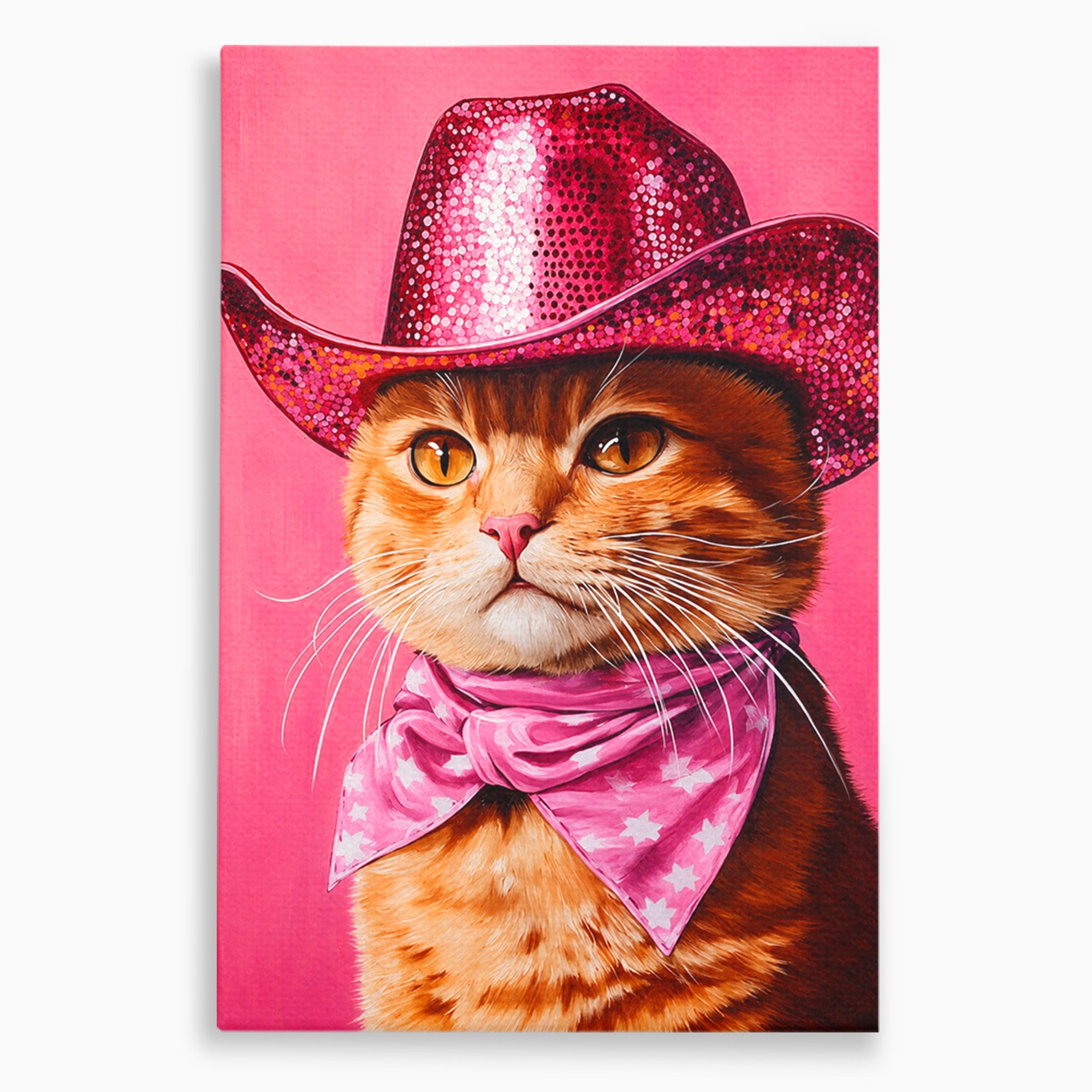 Tablou Canvas Premium LuxCanva® M1657, Pisica Cu Palarie Roz, Pisica, Palarie, Roz, Portret, Living, Culori Vibrante