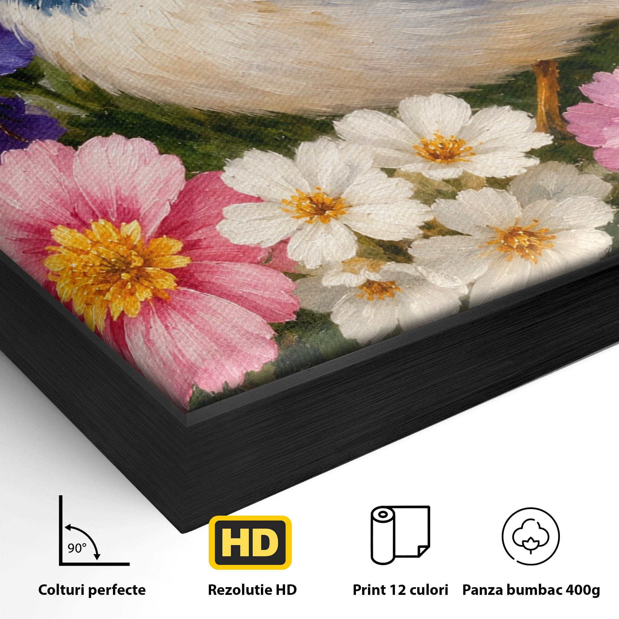 Tablou Canvas Premium LuxCanva® M1658, Pasare Printre Flori, Pasare, Flori, Natura, Primavara, Living, Dormitor, Culori Vibrante