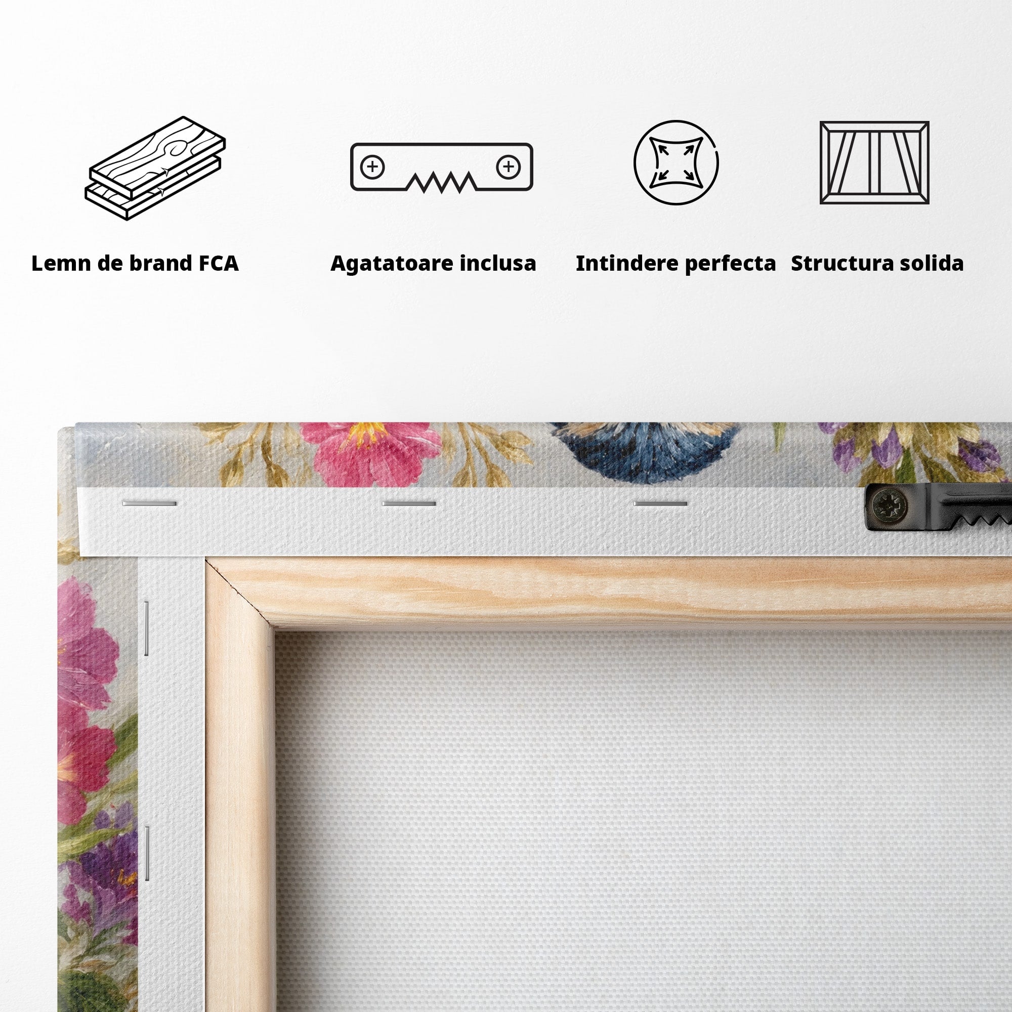 Tablou Canvas Premium LuxCanva® M1658, Pasare Printre Flori, Pasare, Flori, Natura, Primavara, Living, Dormitor, Culori Vibrante