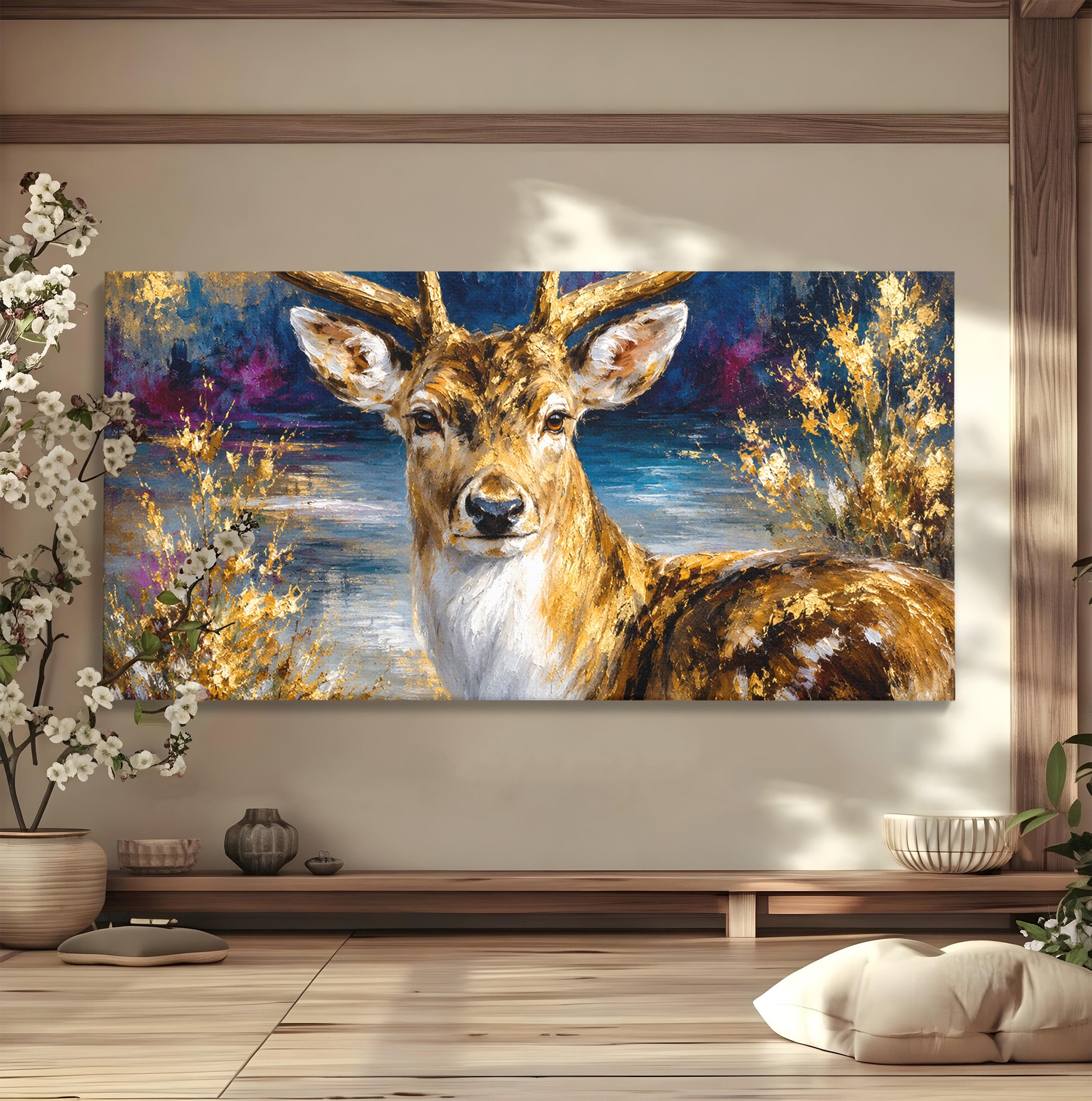 Tablou Canvas Premium LuxCanva® M1659, Cerbul Regal, Cerb, Natura, Peisaj, Living, Animale, Culori Vibrante