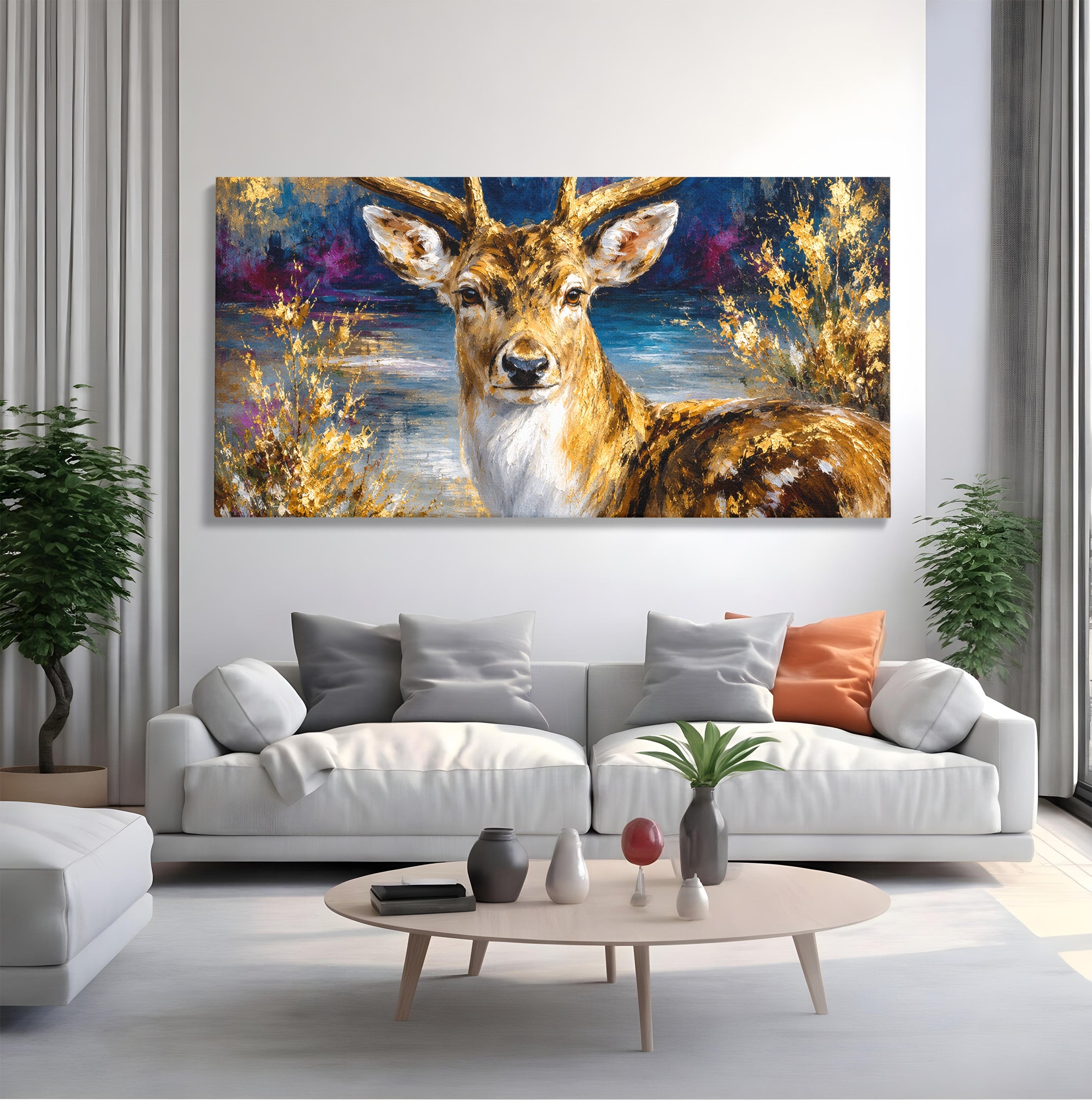 Tablou Canvas Premium LuxCanva® M1659, Cerbul Regal, Cerb, Natura, Peisaj, Living, Animale, Culori Vibrante