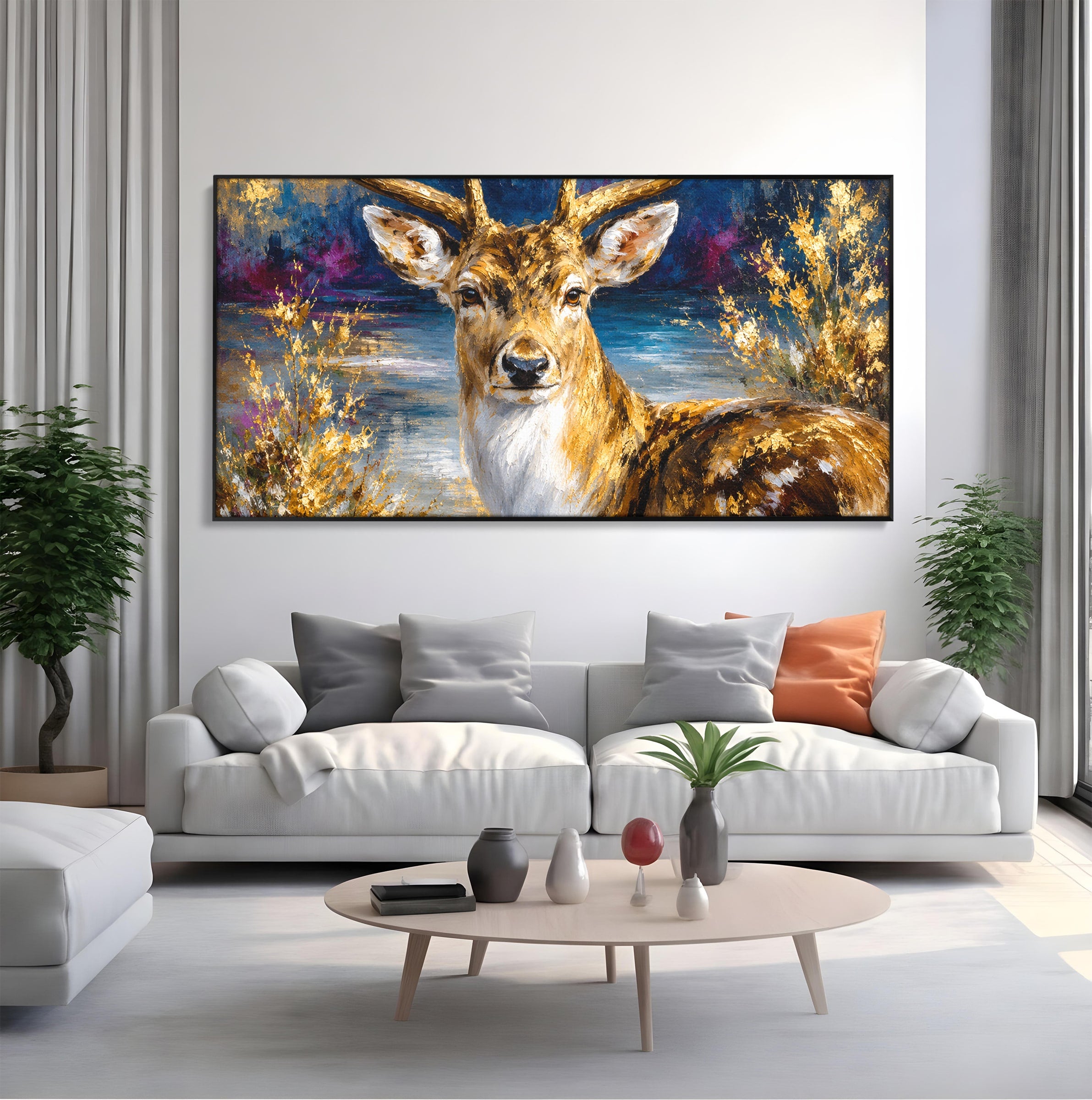 Tablou Canvas Premium LuxCanva® M1659, Cerbul Regal, Cerb, Natura, Peisaj, Living, Animale, Culori Vibrante