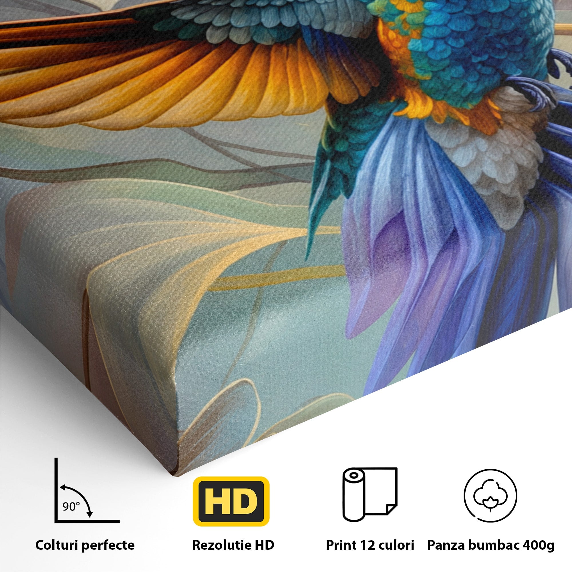 Tablou Canvas Premium LuxCanva® M1660, Colibri Exotic, Colibri, Pasare, Flori, Natura, Dormitor, Culori Vibrante