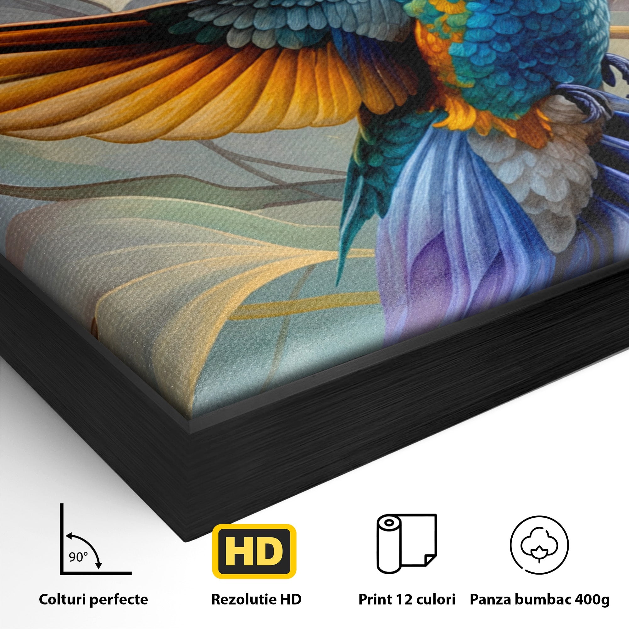 Tablou Canvas Premium LuxCanva® M1660, Colibri Exotic, Colibri, Pasare, Flori, Natura, Dormitor, Culori Vibrante