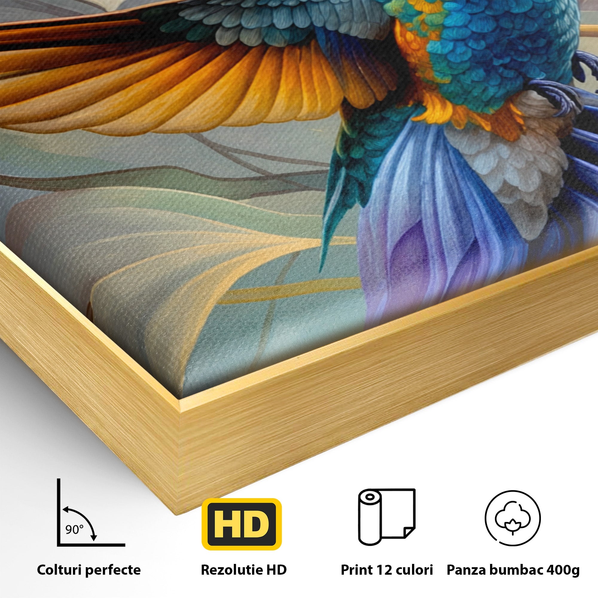 Tablou Canvas Premium LuxCanva® M1660, Colibri Exotic, Colibri, Pasare, Flori, Natura, Dormitor, Culori Vibrante