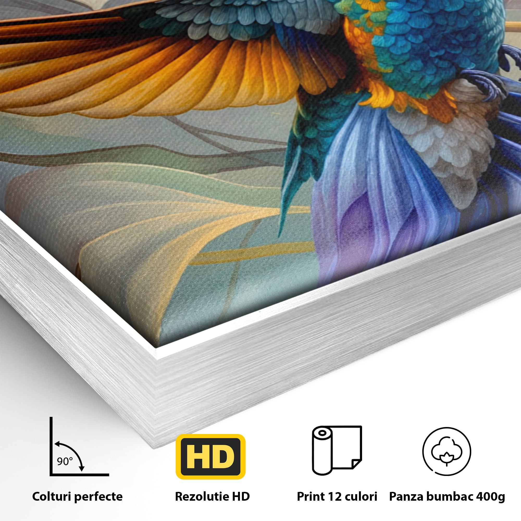 Tablou Canvas Premium LuxCanva® M1660, Colibri Exotic, Colibri, Pasare, Flori, Natura, Dormitor, Culori Vibrante