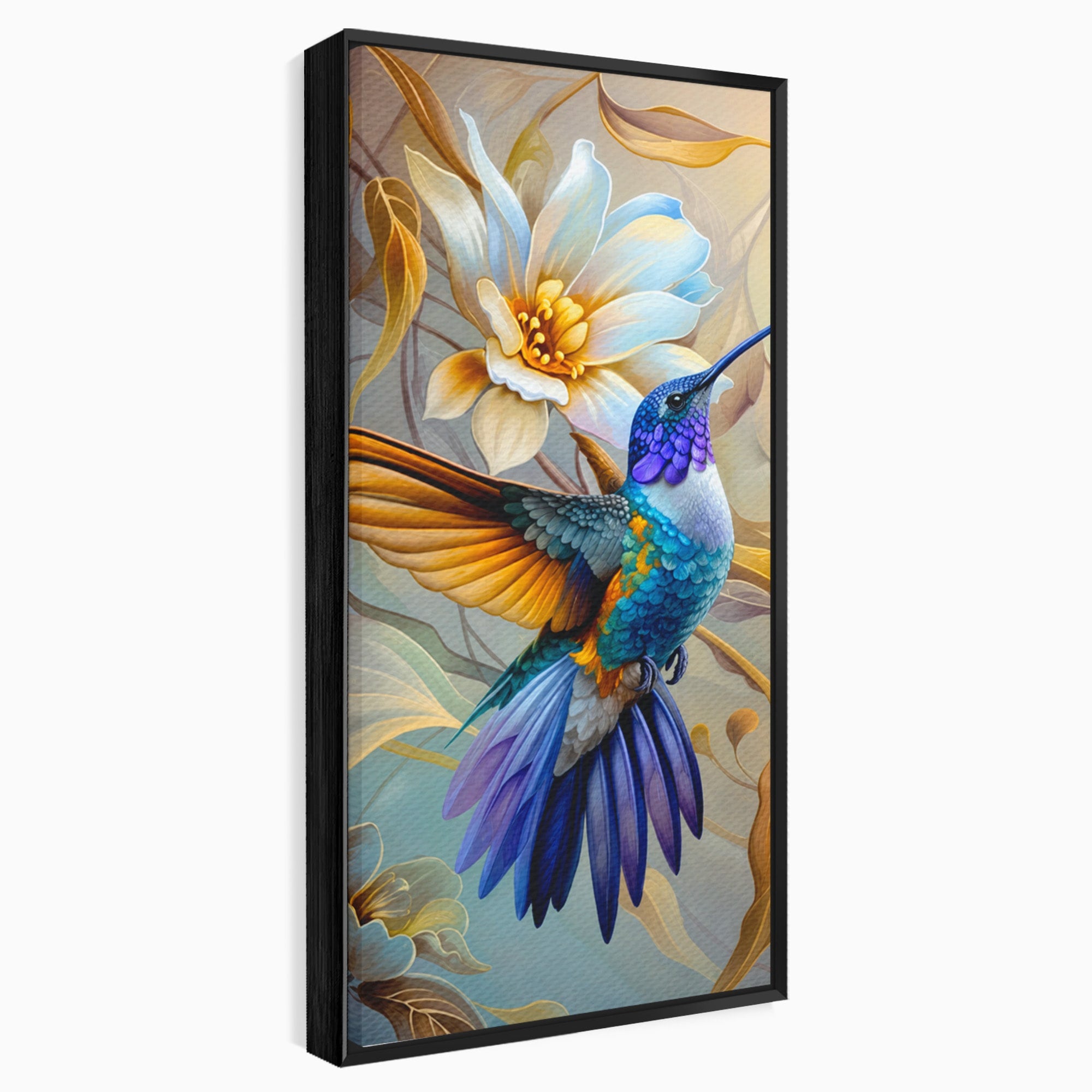Tablou Canvas Premium LuxCanva® M1660, Colibri Exotic, Colibri, Pasare, Flori, Natura, Dormitor, Culori Vibrante