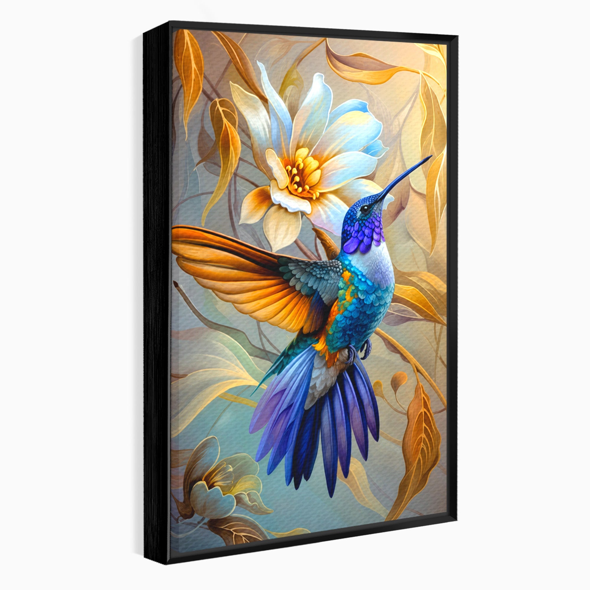 Tablou Canvas Premium LuxCanva® M1660, Colibri Exotic, Colibri, Pasare, Flori, Natura, Dormitor, Culori Vibrante