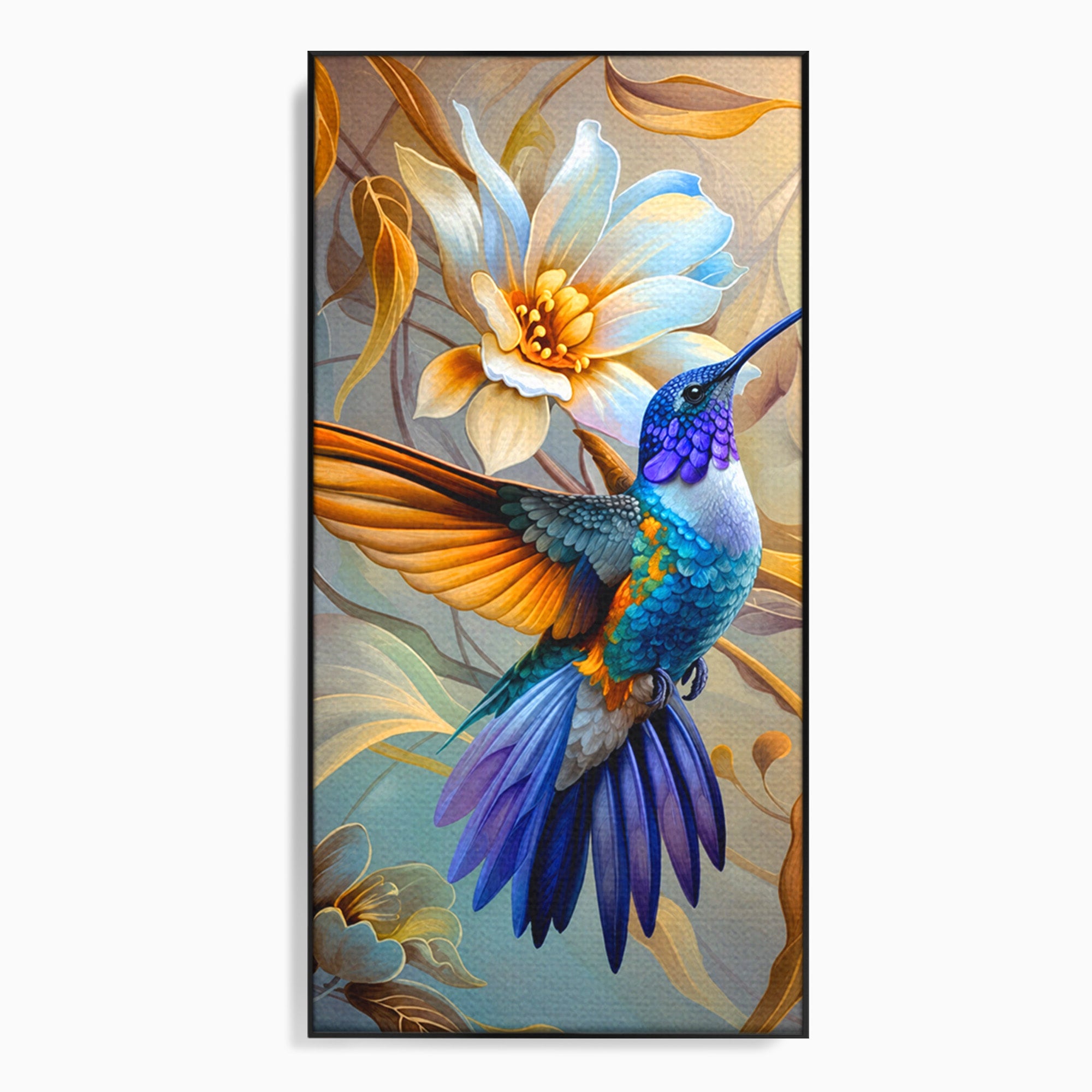 Tablou Canvas Premium LuxCanva® M1660, Colibri Exotic, Colibri, Pasare, Flori, Natura, Dormitor, Culori Vibrante