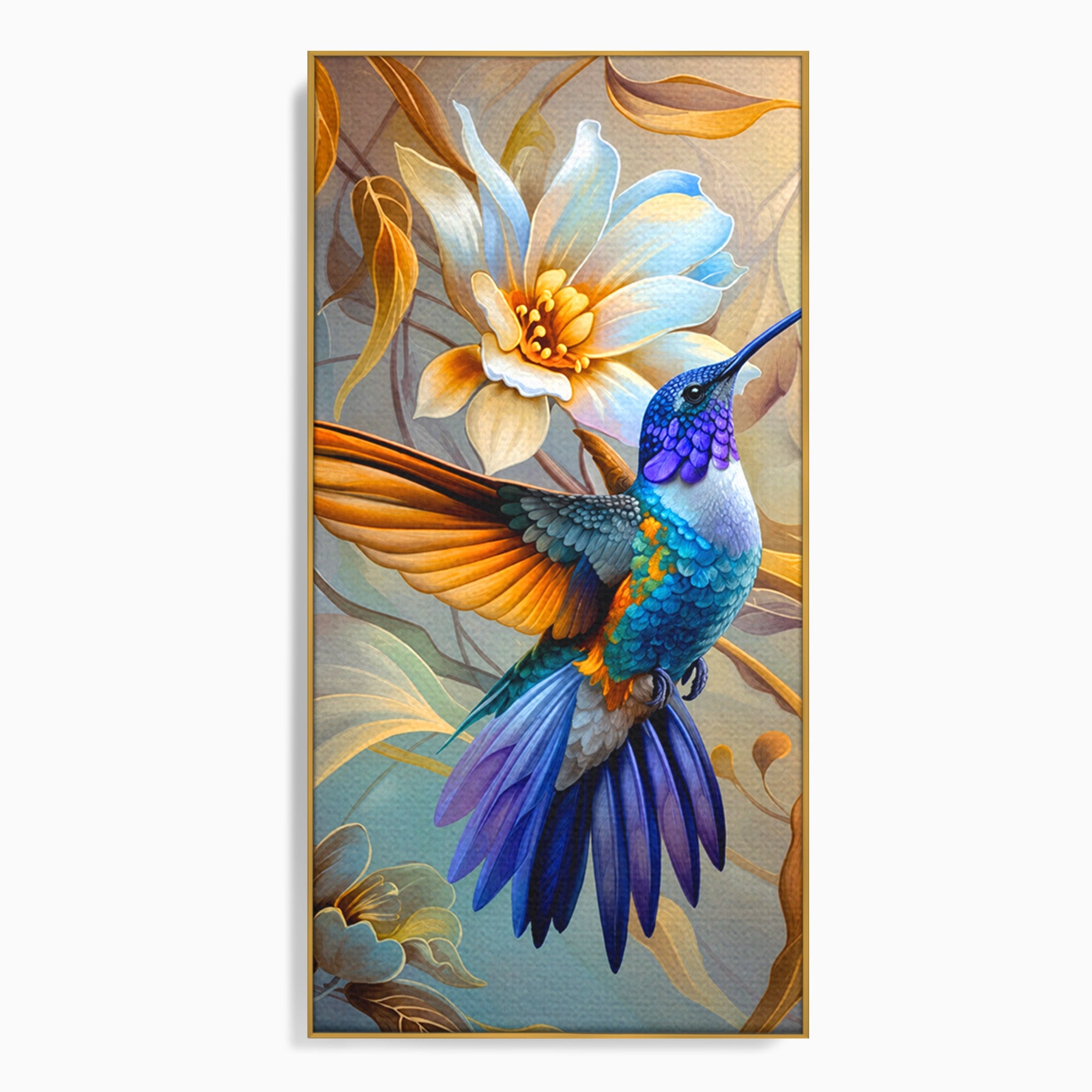 Tablou Canvas Premium LuxCanva® M1660, Colibri Exotic, Colibri, Pasare, Flori, Natura, Dormitor, Culori Vibrante