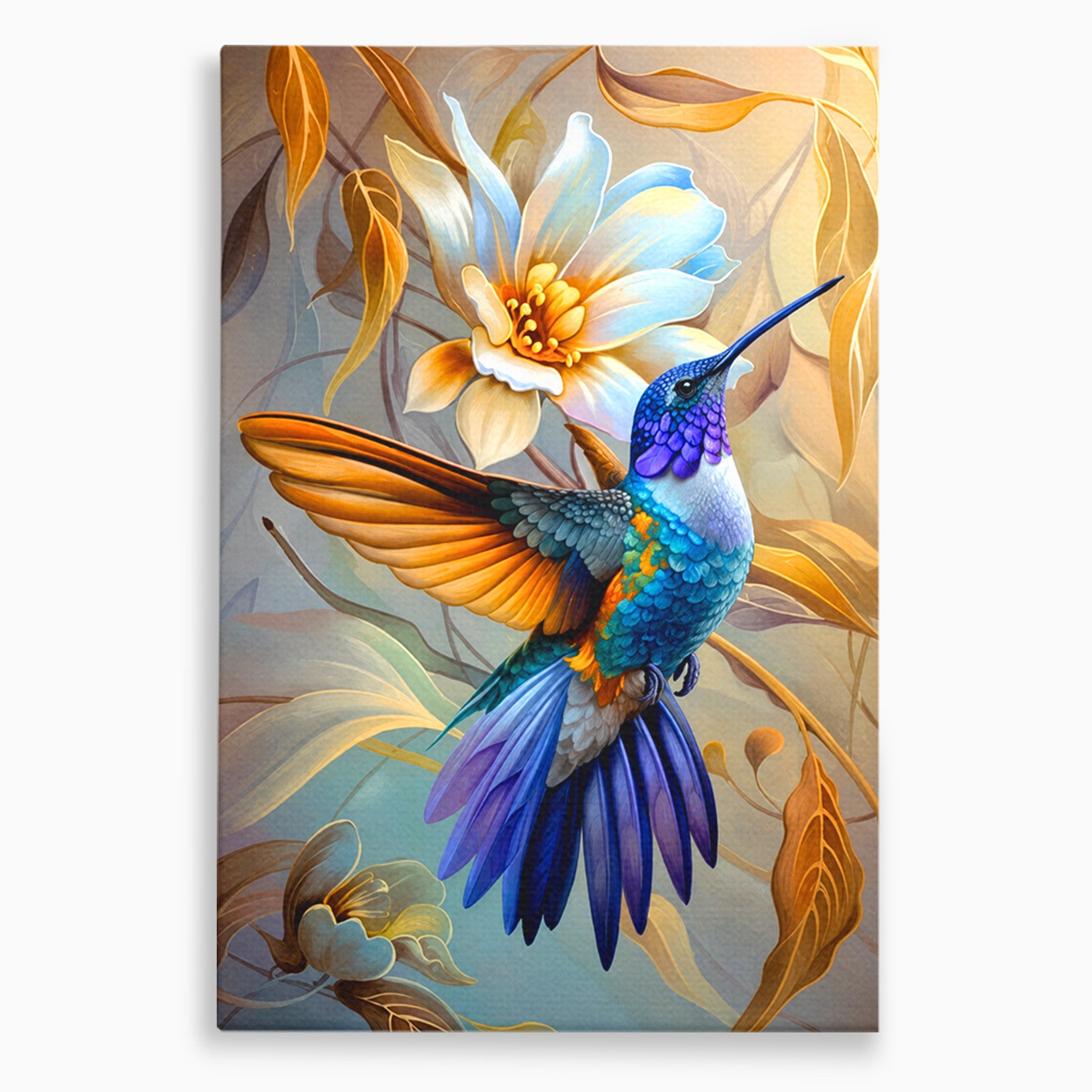 Tablou Canvas Premium LuxCanva® M1660, Colibri Exotic, Colibri, Pasare, Flori, Natura, Dormitor, Culori Vibrante