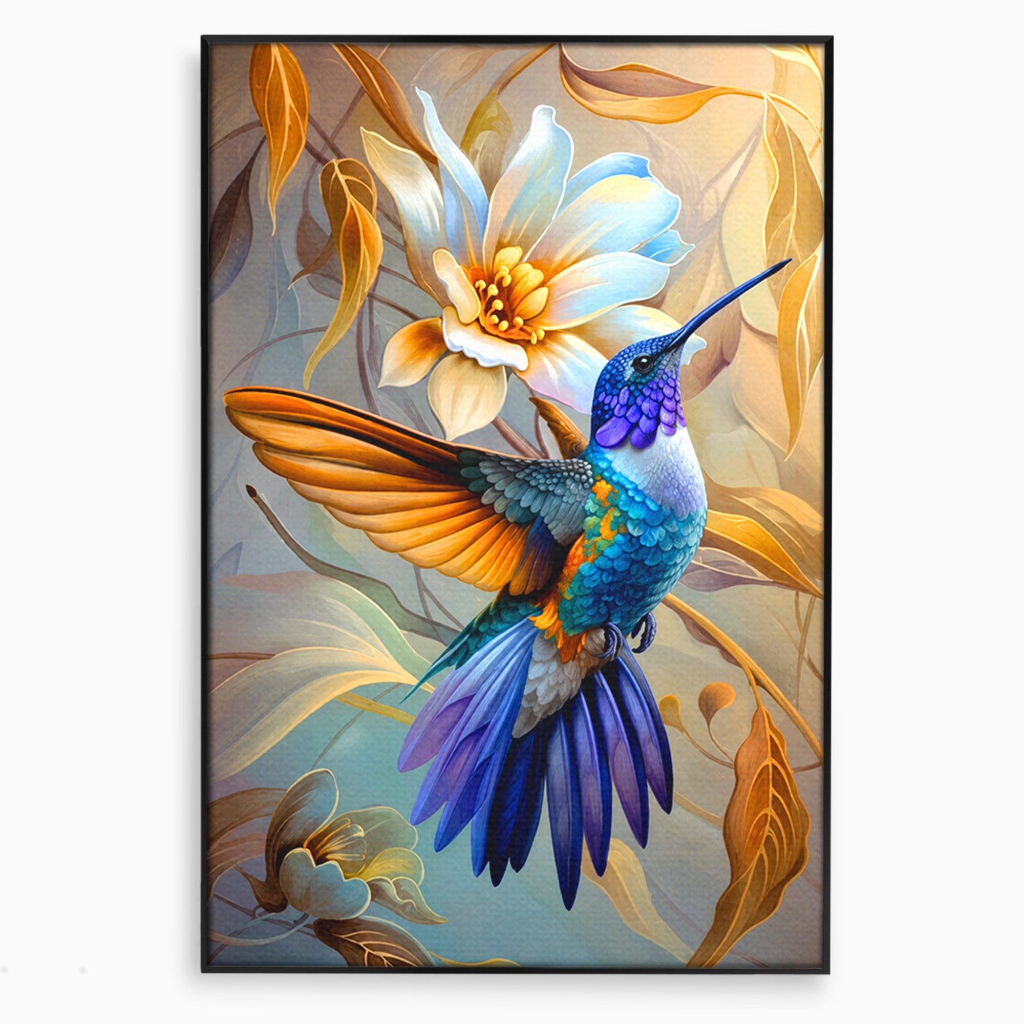 Tablou Canvas Premium LuxCanva® M1660, Colibri Exotic, Colibri, Pasare, Flori, Natura, Dormitor, Culori Vibrante