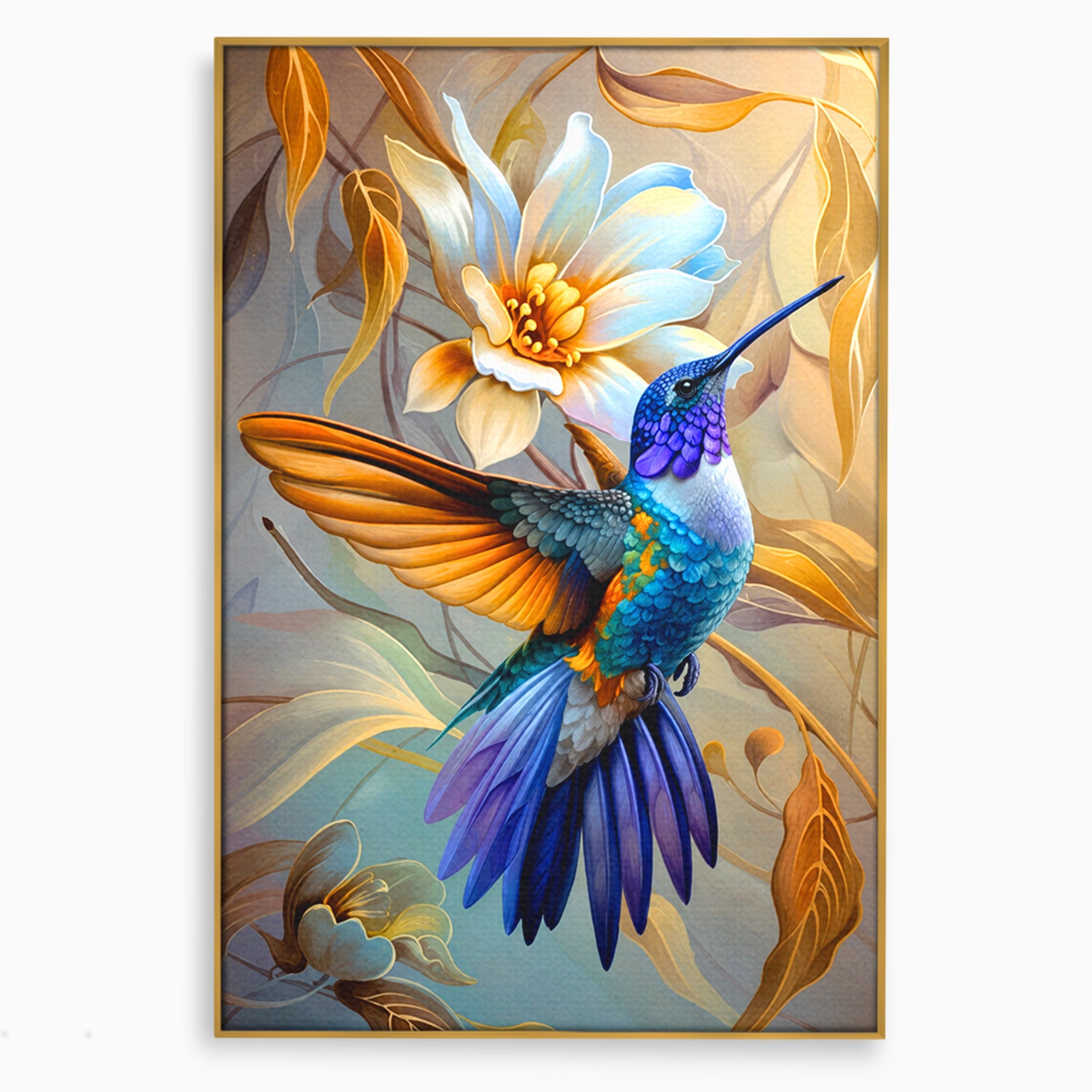 Tablou Canvas Premium LuxCanva® M1660, Colibri Exotic, Colibri, Pasare, Flori, Natura, Dormitor, Culori Vibrante