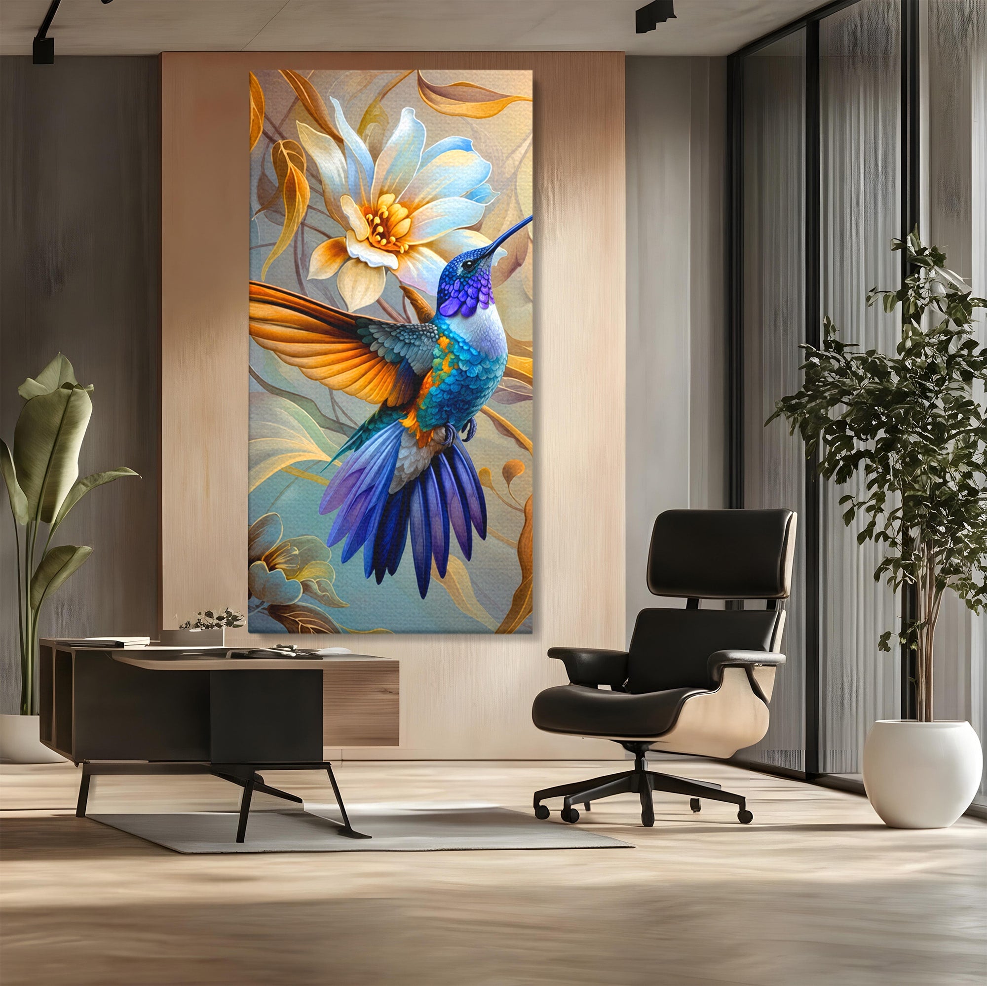 Tablou Canvas Premium LuxCanva® M1660, Colibri Exotic, Colibri, Pasare, Flori, Natura, Dormitor, Culori Vibrante