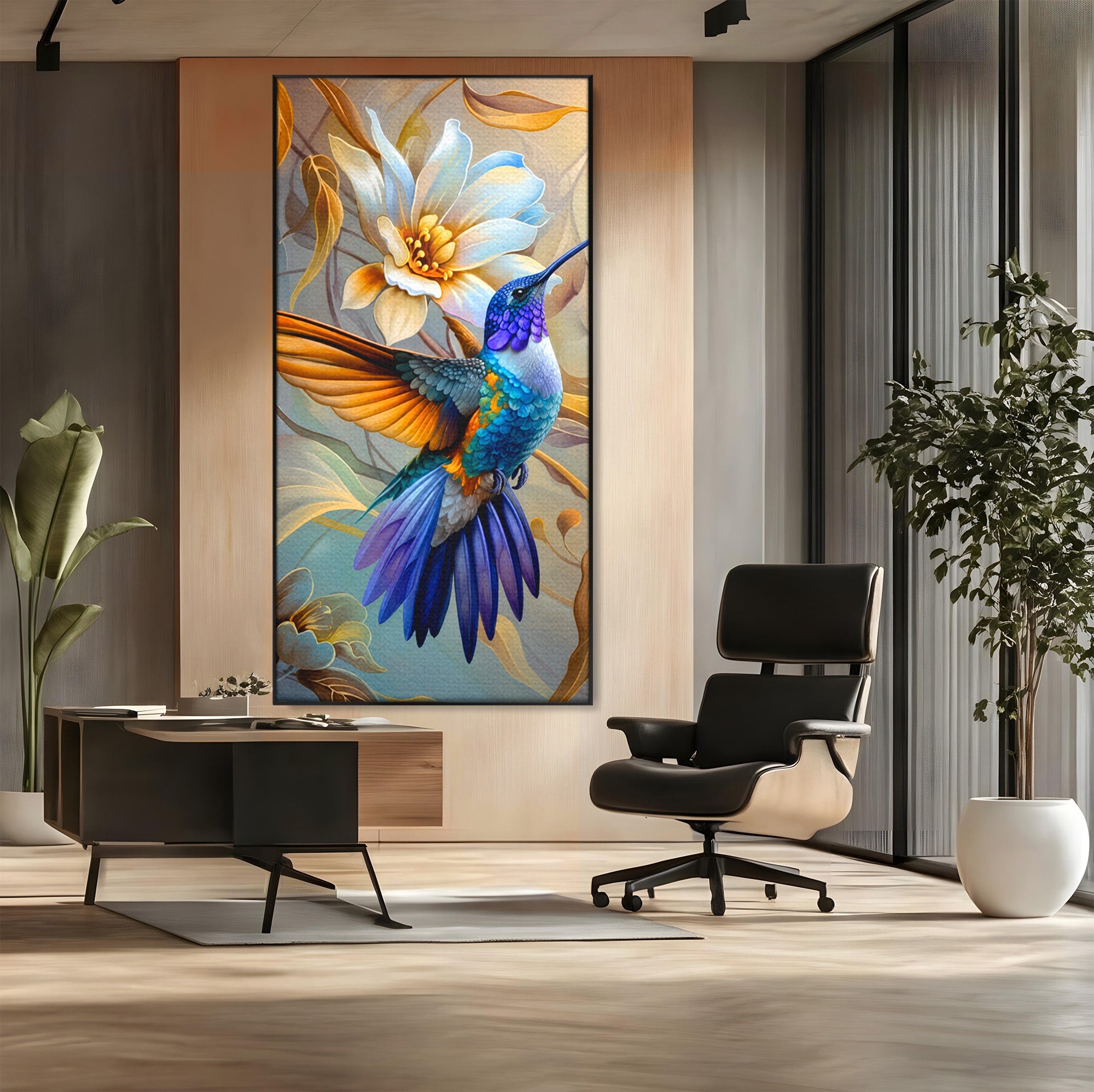 Tablou Canvas Premium LuxCanva® M1660, Colibri Exotic, Colibri, Pasare, Flori, Natura, Dormitor, Culori Vibrante