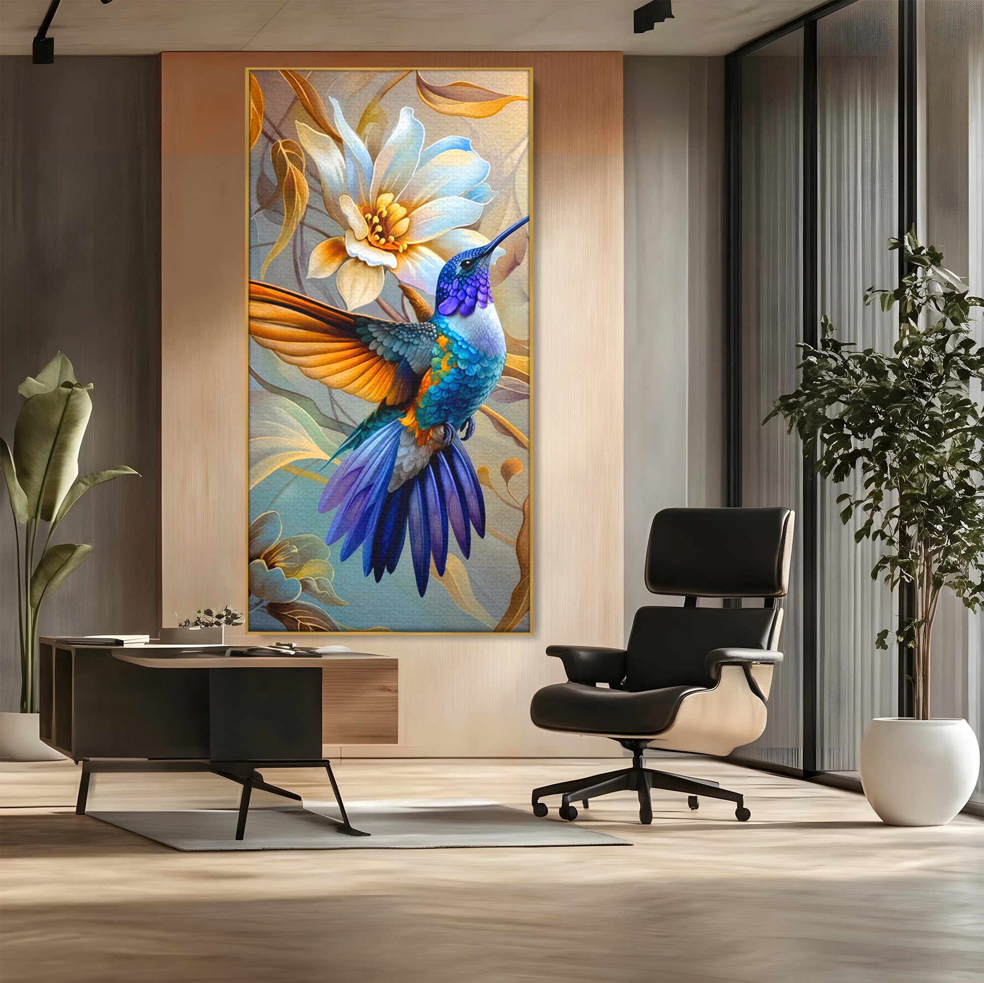 Tablou Canvas Premium LuxCanva® M1660, Colibri Exotic, Colibri, Pasare, Flori, Natura, Dormitor, Culori Vibrante