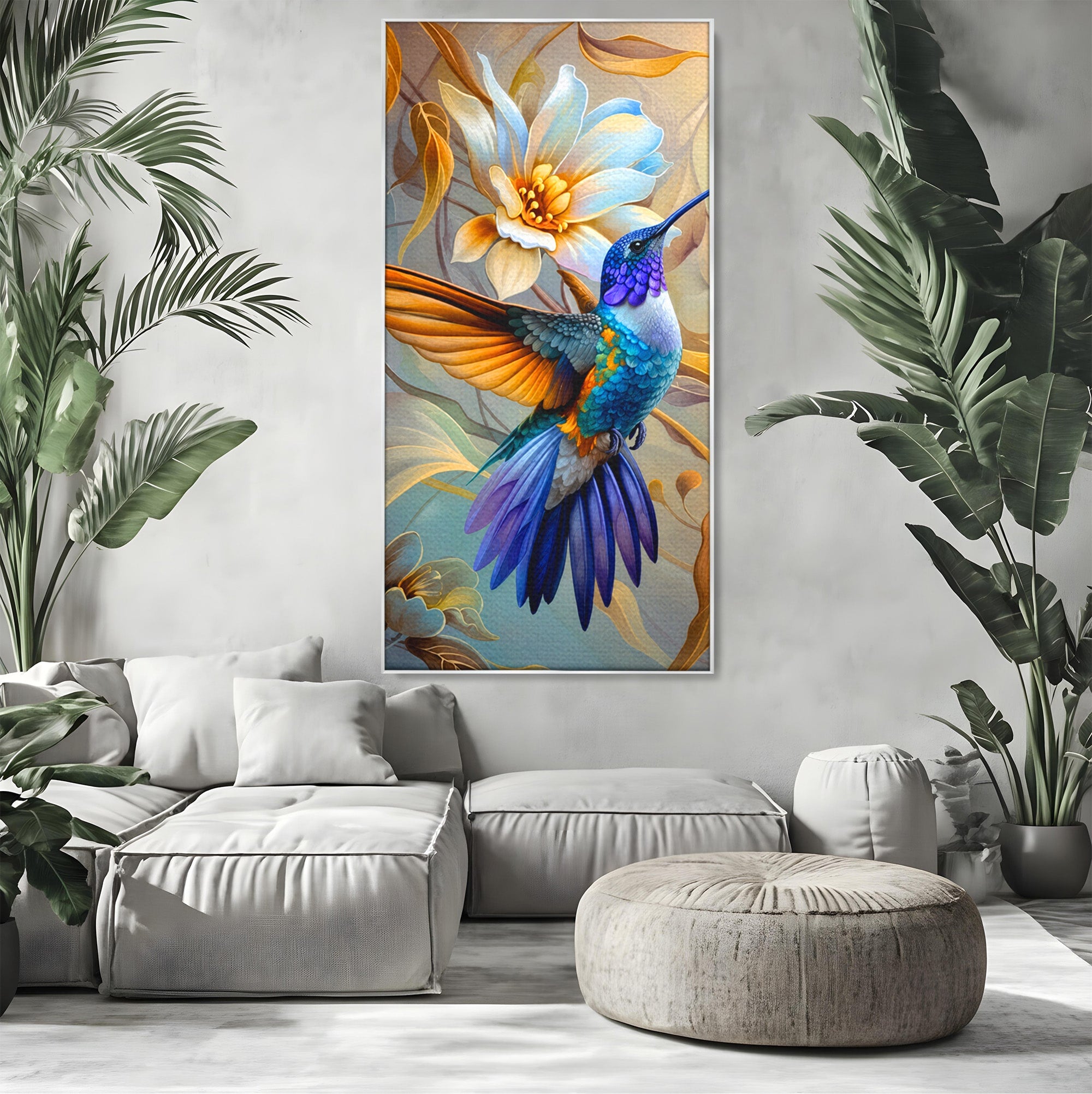 Tablou Canvas Premium LuxCanva® M1660, Colibri Exotic, Colibri, Pasare, Flori, Natura, Dormitor, Culori Vibrante