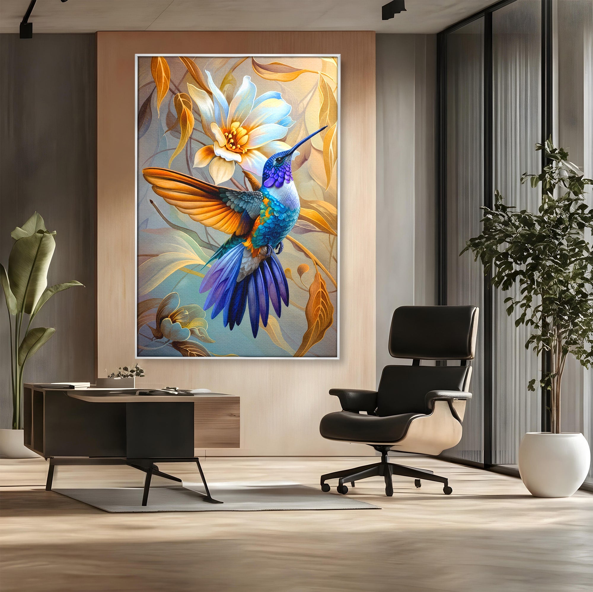 Tablou Canvas Premium LuxCanva® M1660, Colibri Exotic, Colibri, Pasare, Flori, Natura, Dormitor, Culori Vibrante