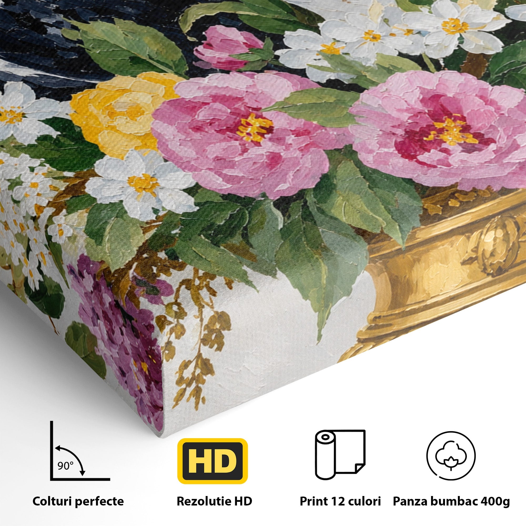 Tablou Canvas Premium LuxCanva® M1661, Bufnite In Aranjament Floral, Bufnite, Flori, Natura, Living, Dormitor, Culori Vibrante