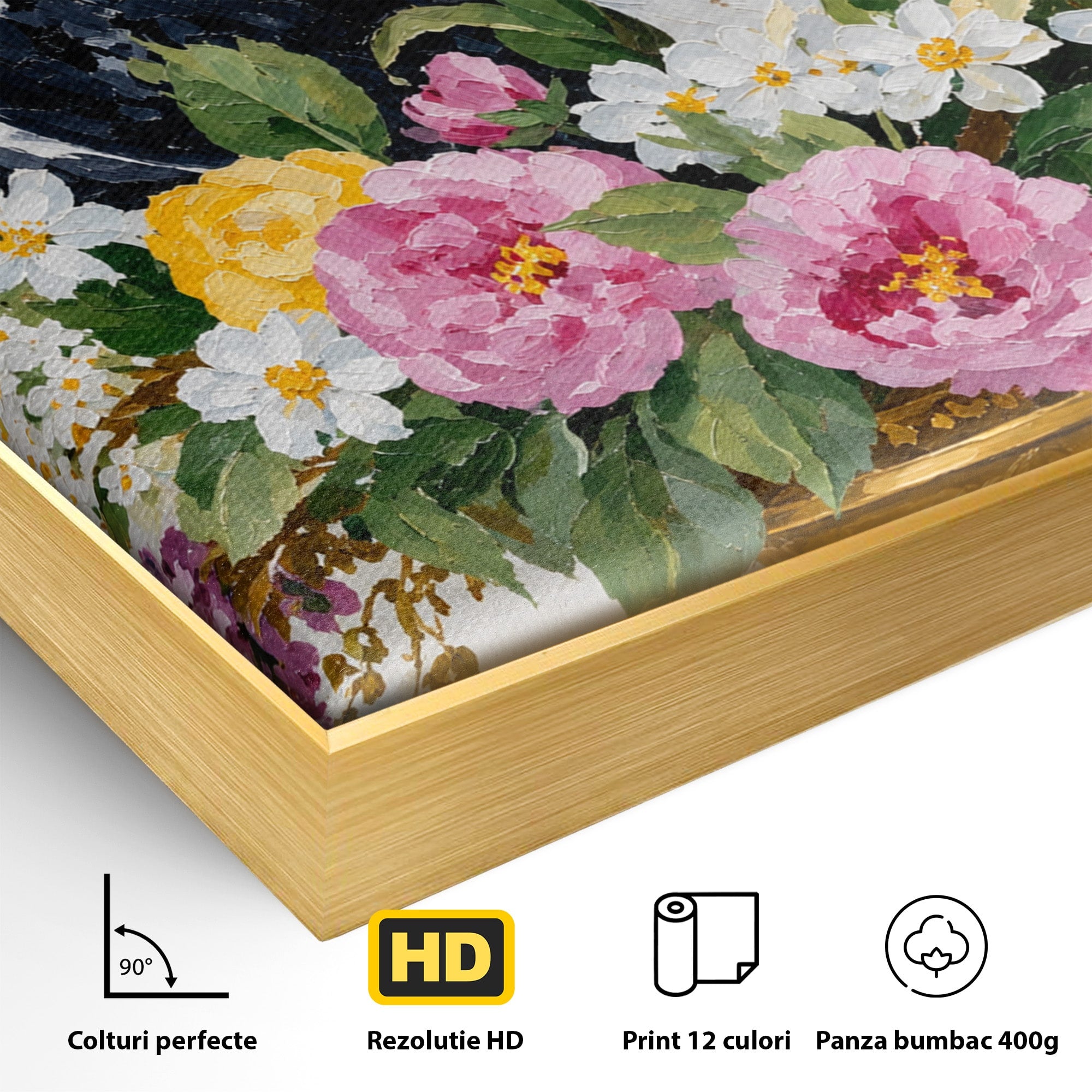 Tablou Canvas Premium LuxCanva® M1661, Bufnite In Aranjament Floral, Bufnite, Flori, Natura, Living, Dormitor, Culori Vibrante